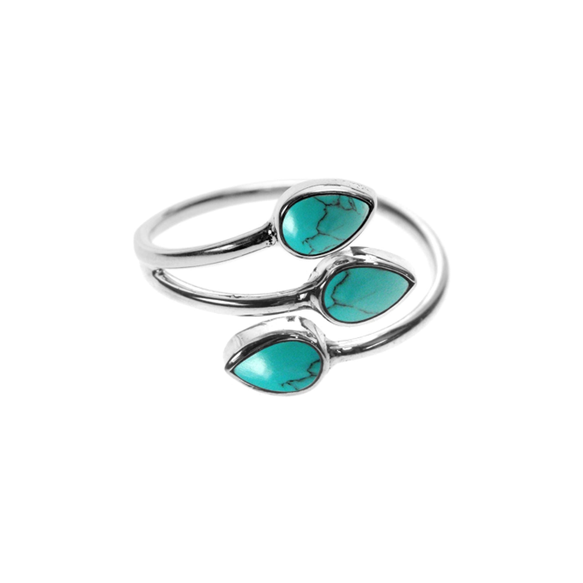 Ivy triple turquoise teardrop split band ring