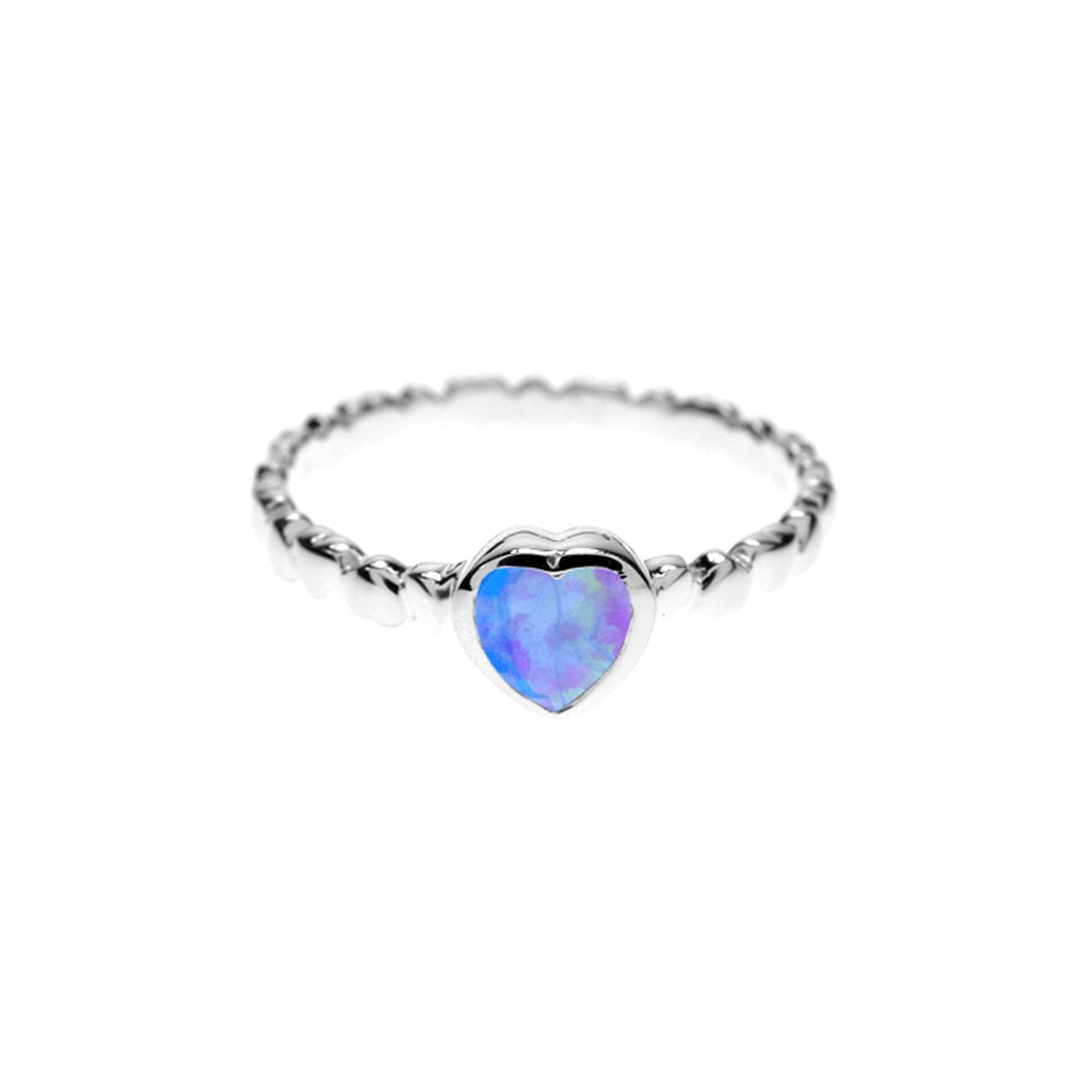 Angelica blue opalique heart with heart band ring