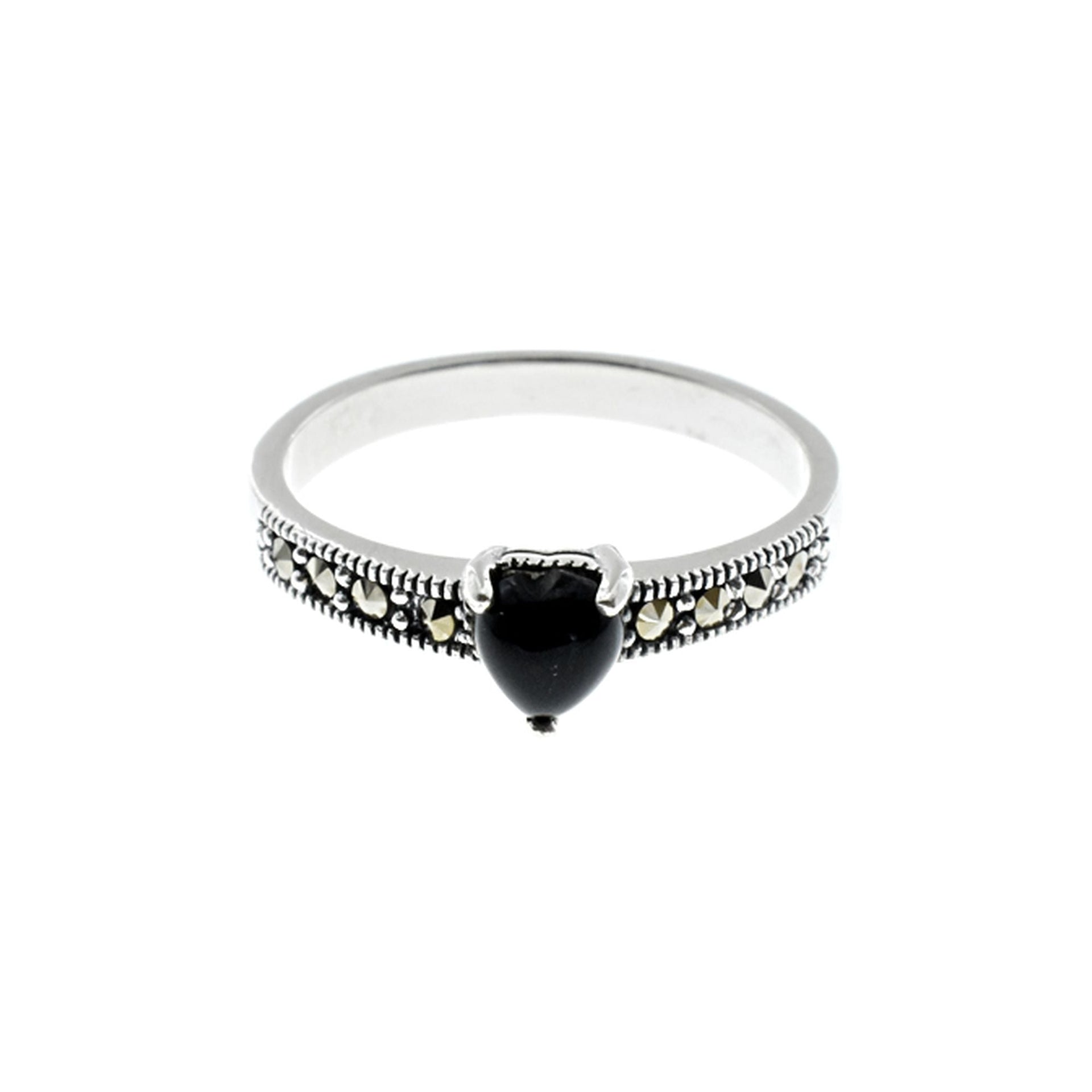 Lottie black onyx heart and marcasite ring