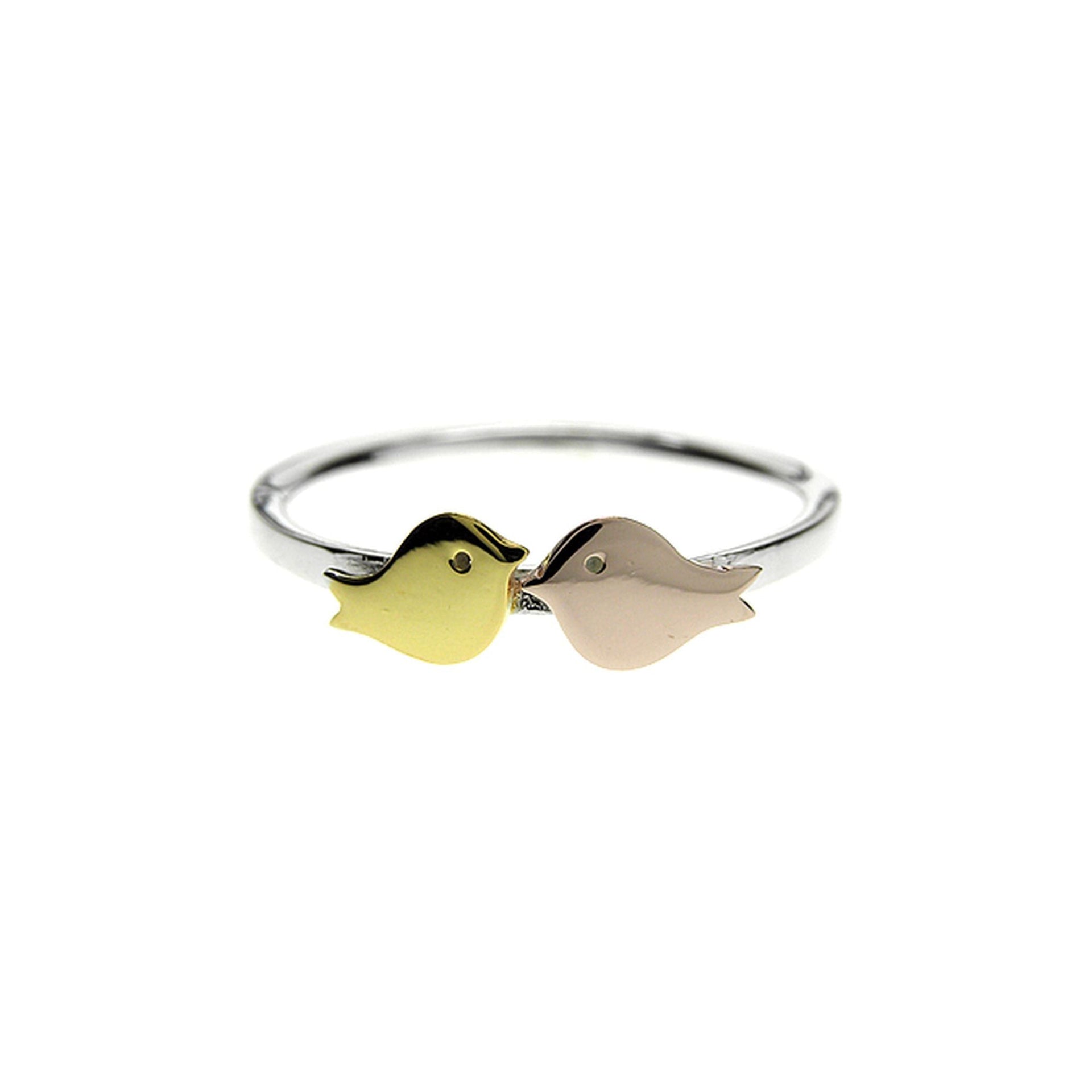 Yellow & rose gold plated lovebirds ring