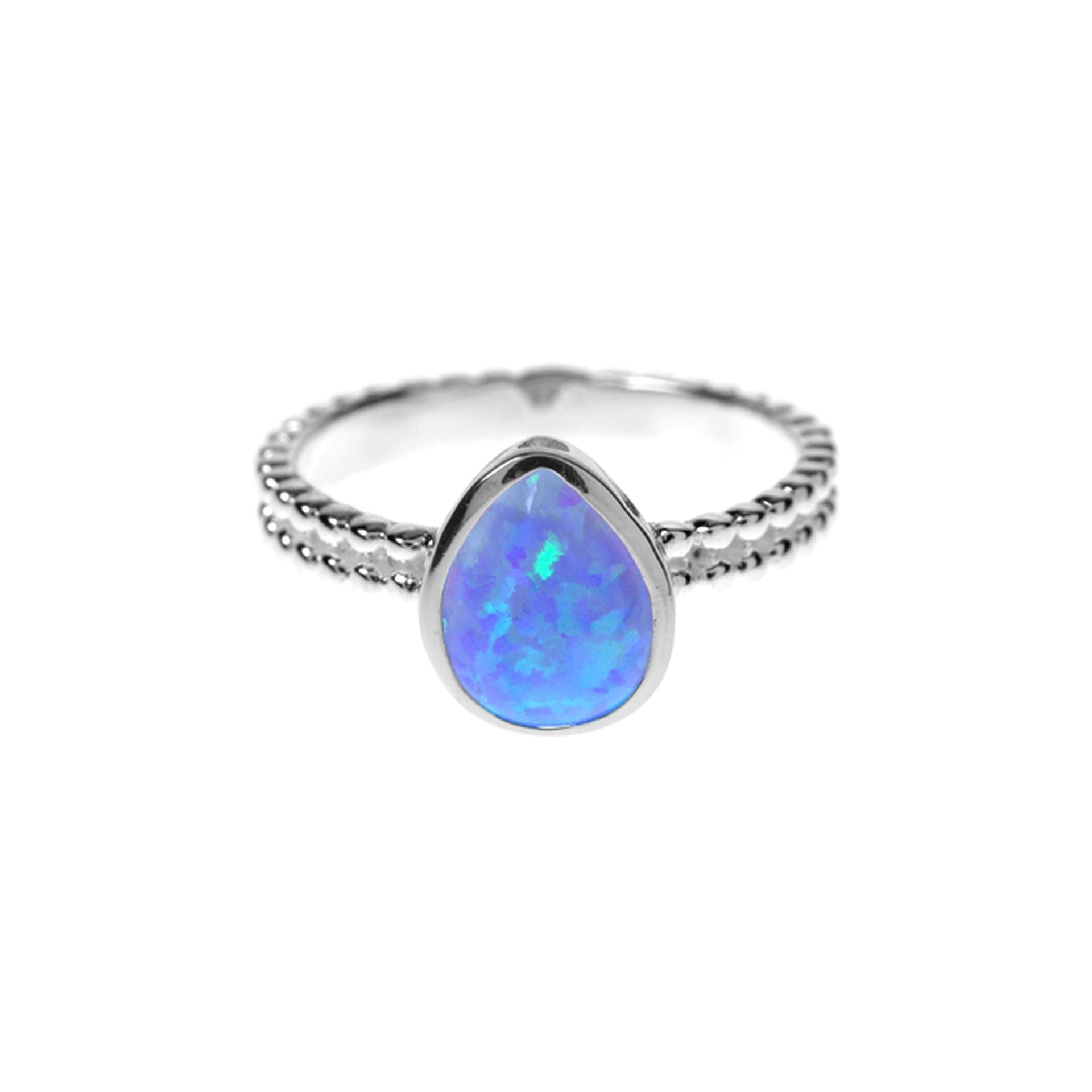 Angelica blue opalique teardrop double ball shank ring