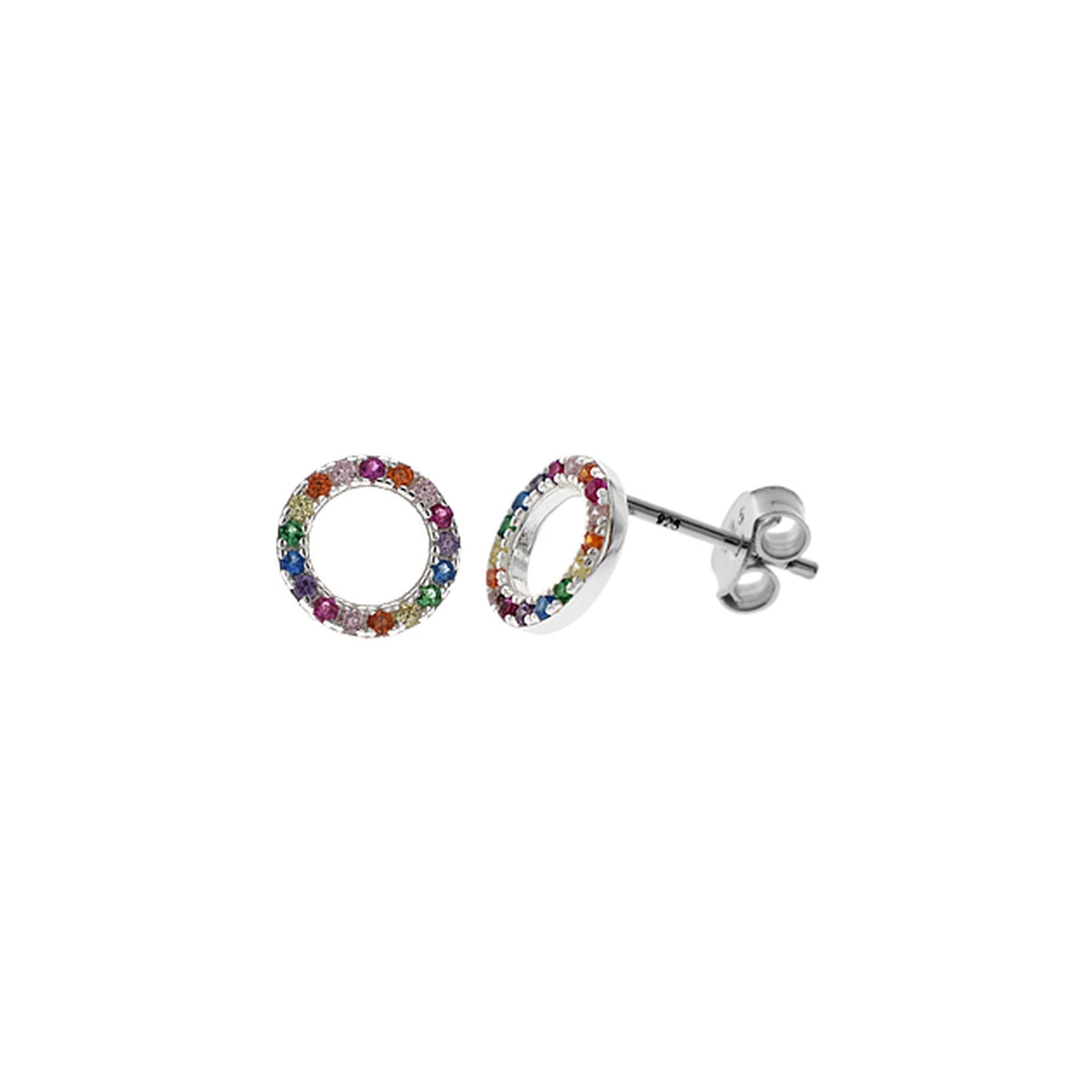 Callista small rainbow CZ open circle studs