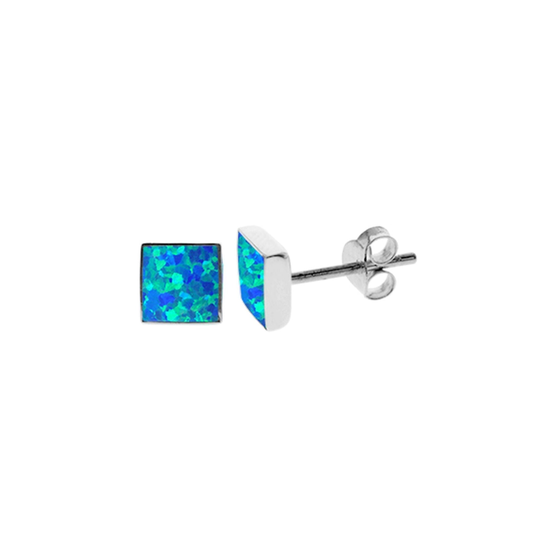 Diana flat square blue opalique studs