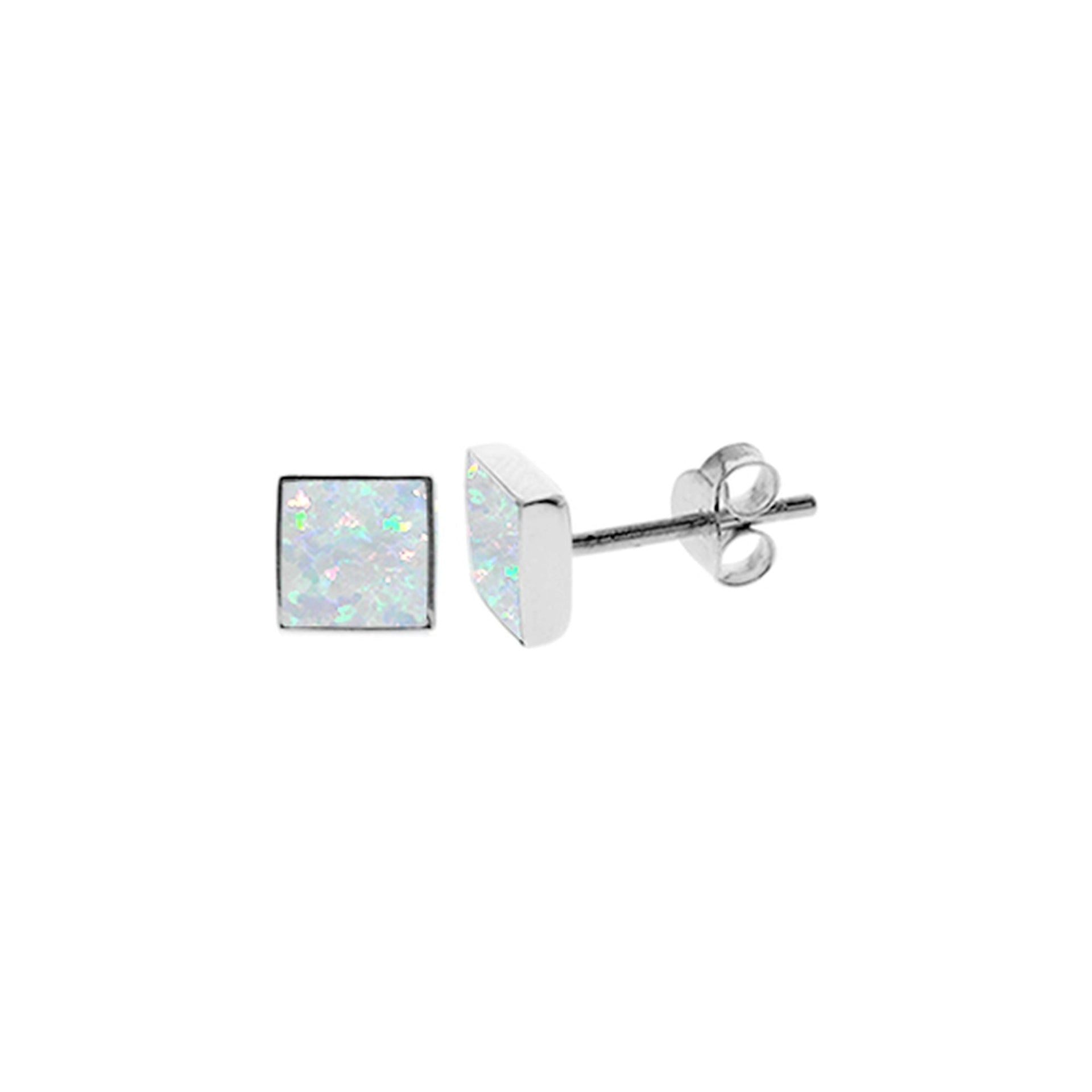 Diana flat square white opalique studs