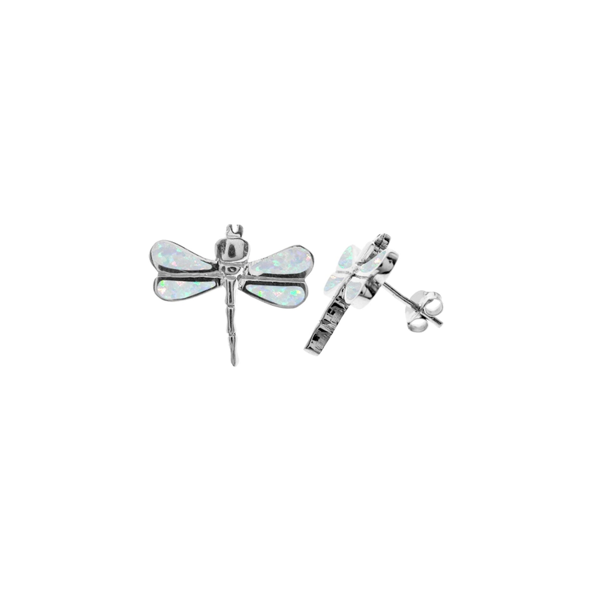 Emerie white opalique dragonfly studs