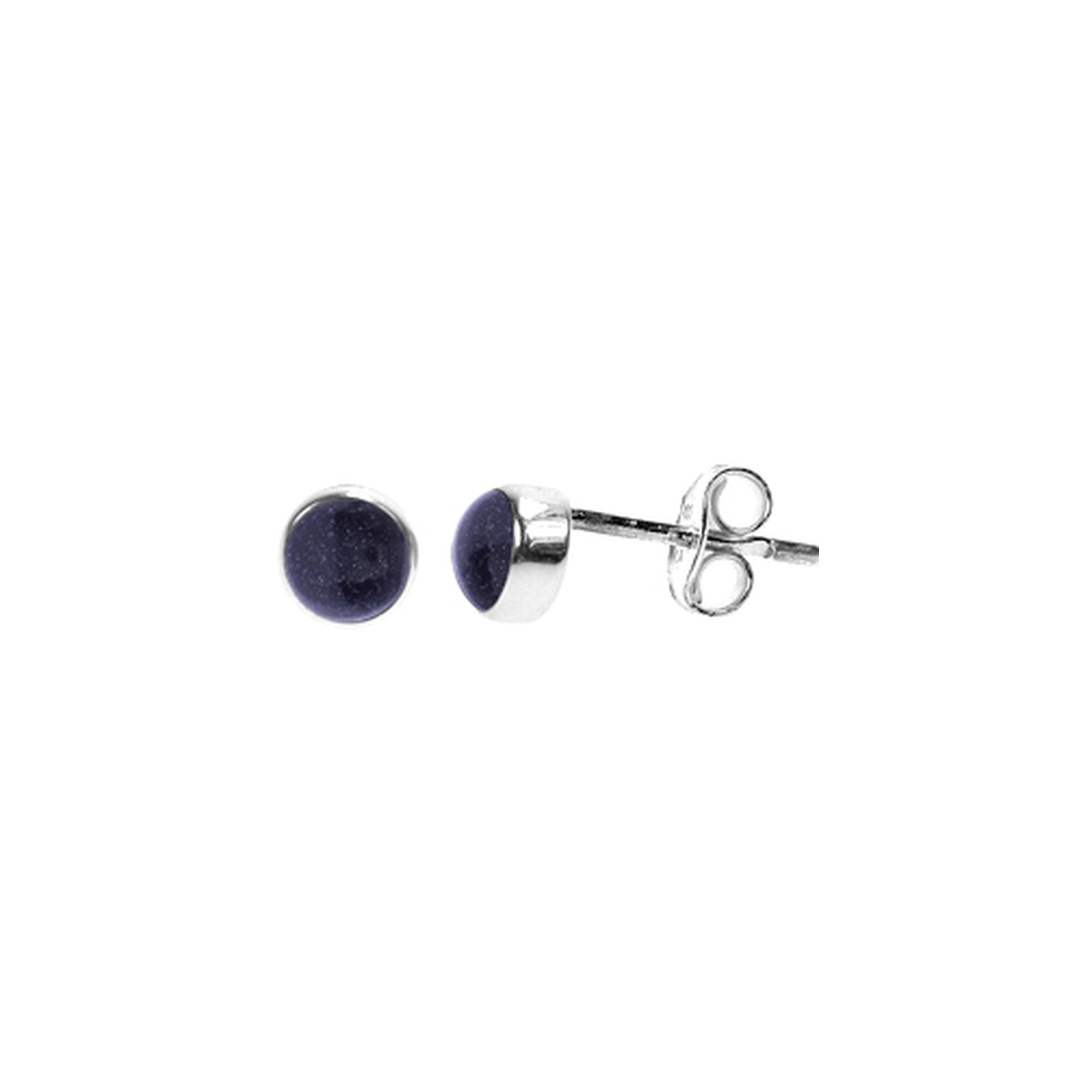 Samira small plain round blue goldstone studs