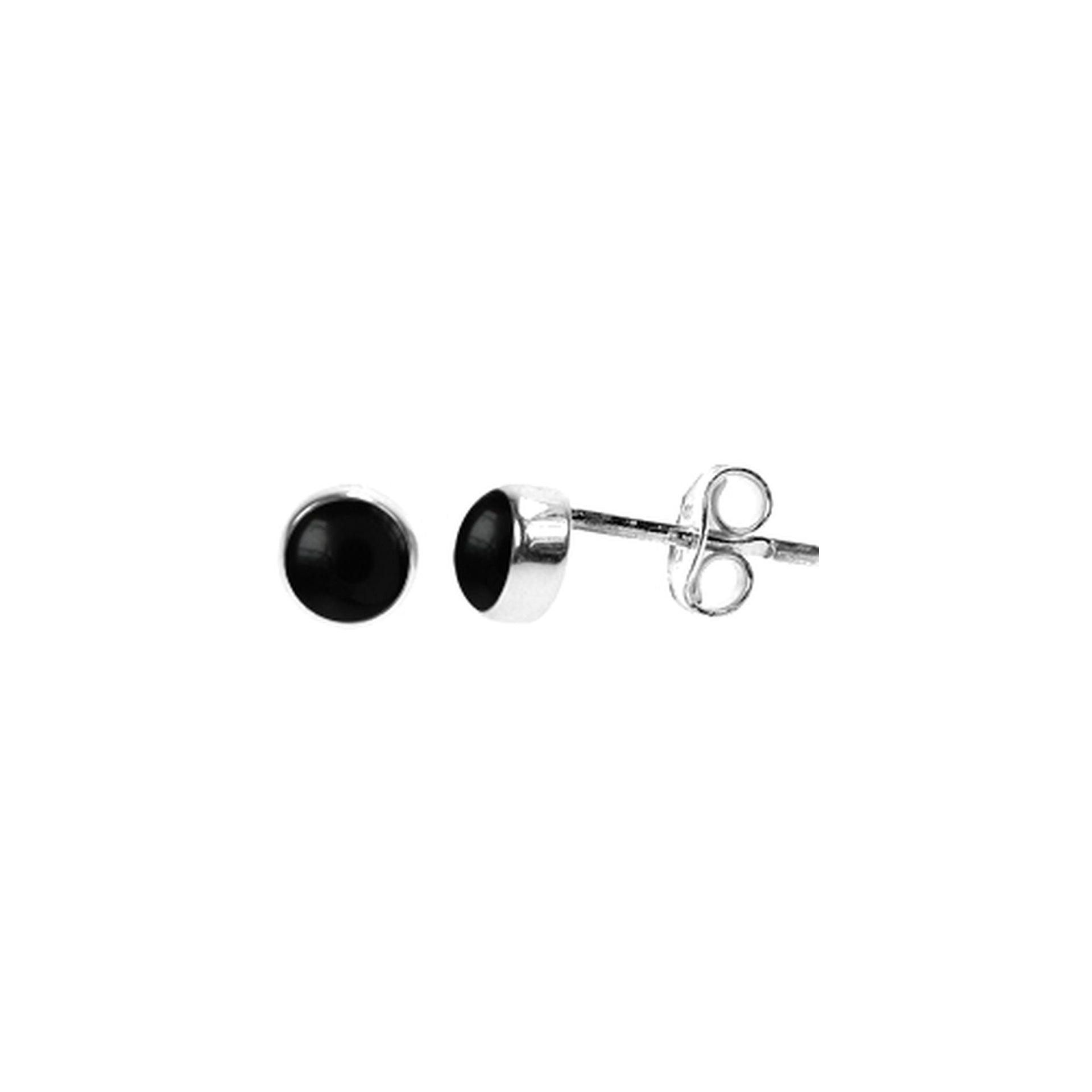 Samira small plain round black onyx studs