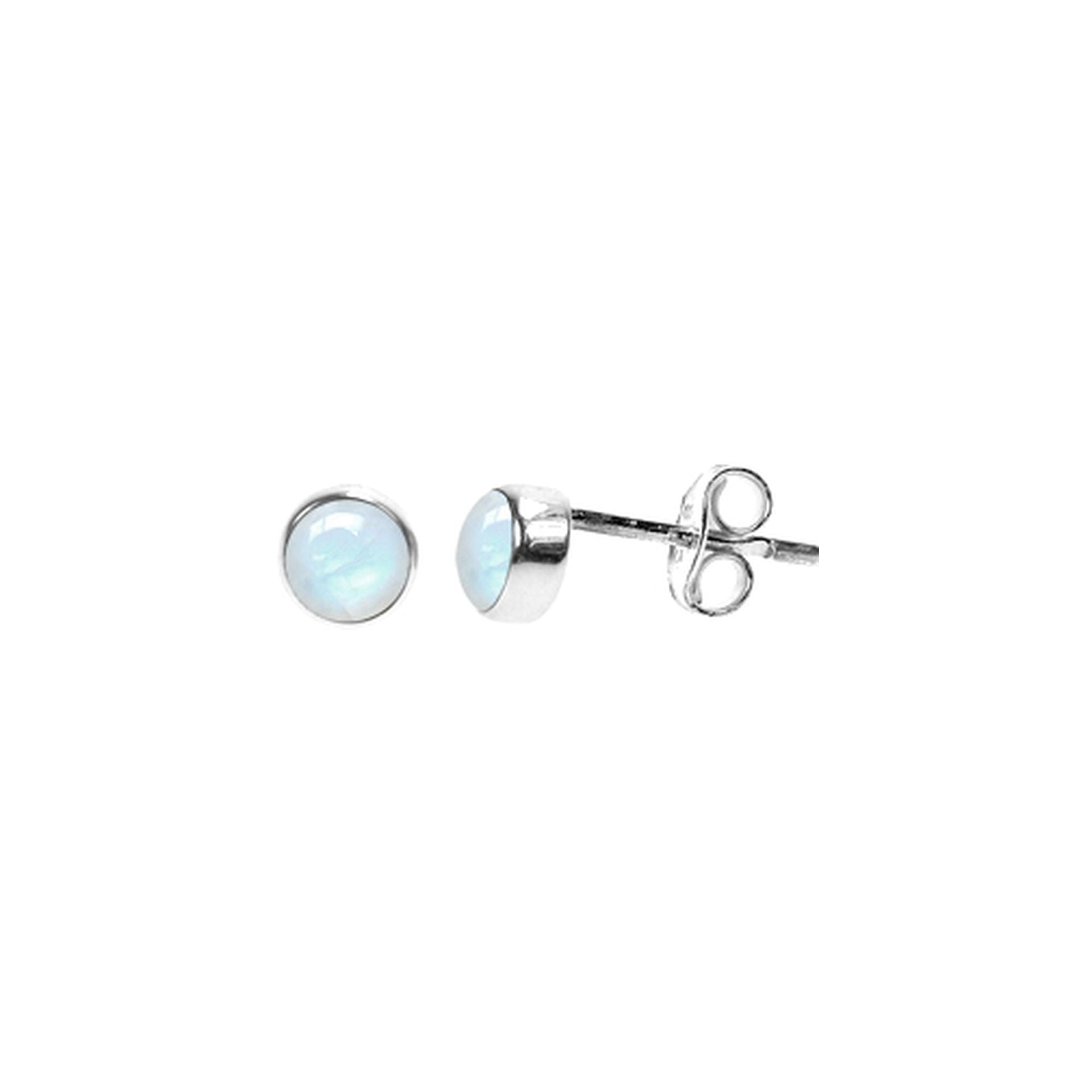 Samira small plain round rainbow moonstone studs