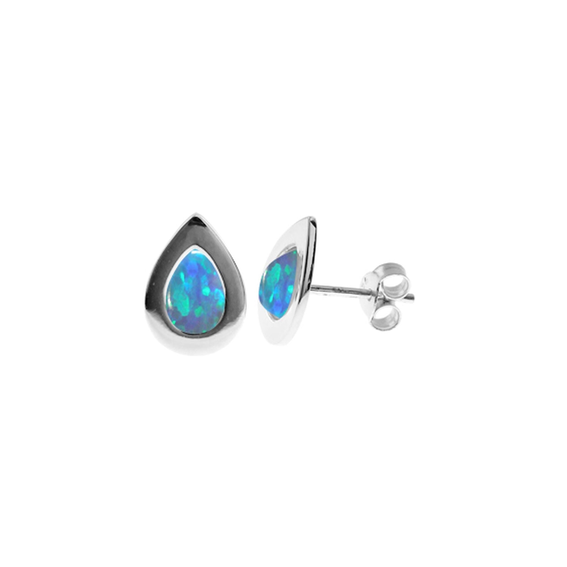 Angelica wide framed blue opalique teardrop studs