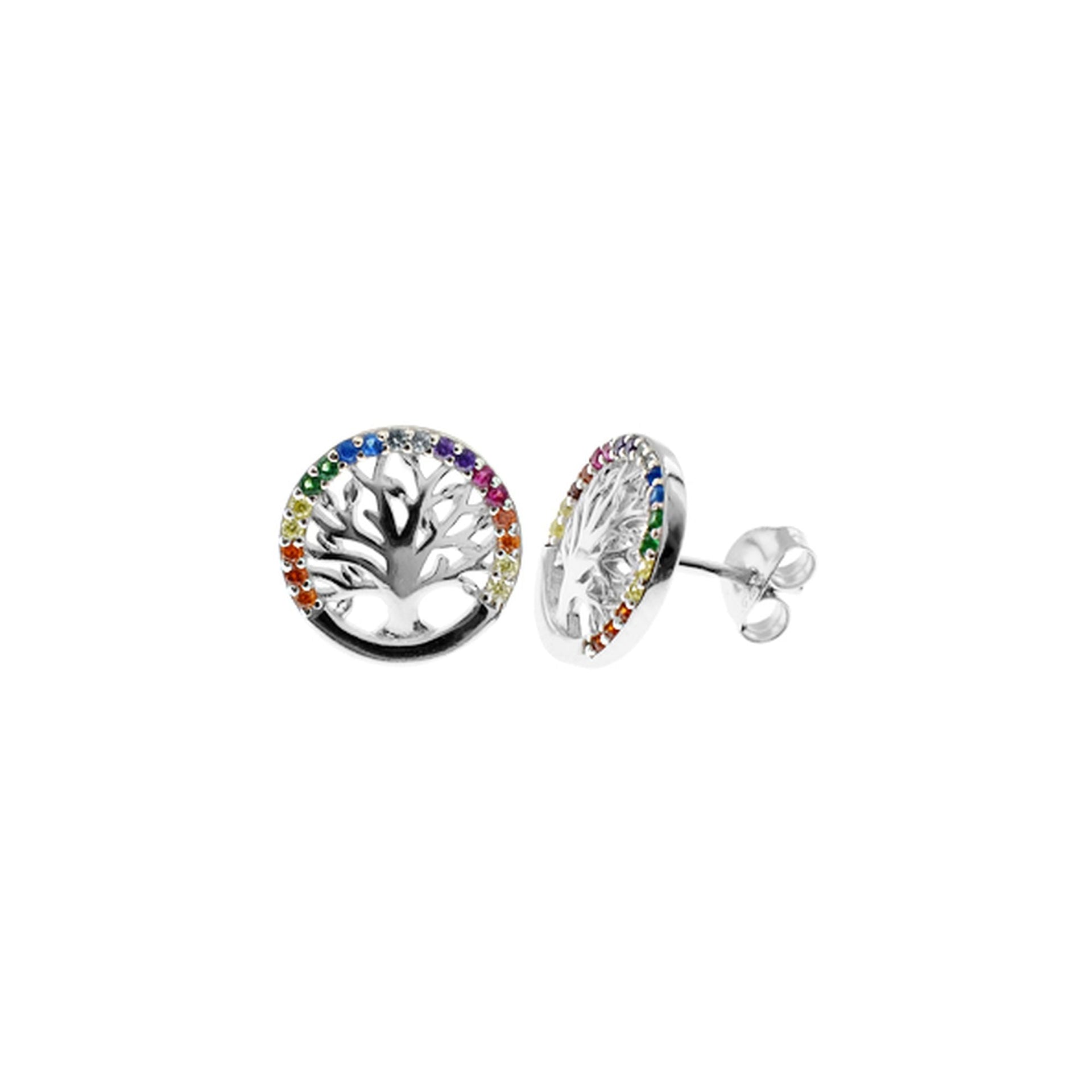 Callista rainbow CZ surround tree of life studs