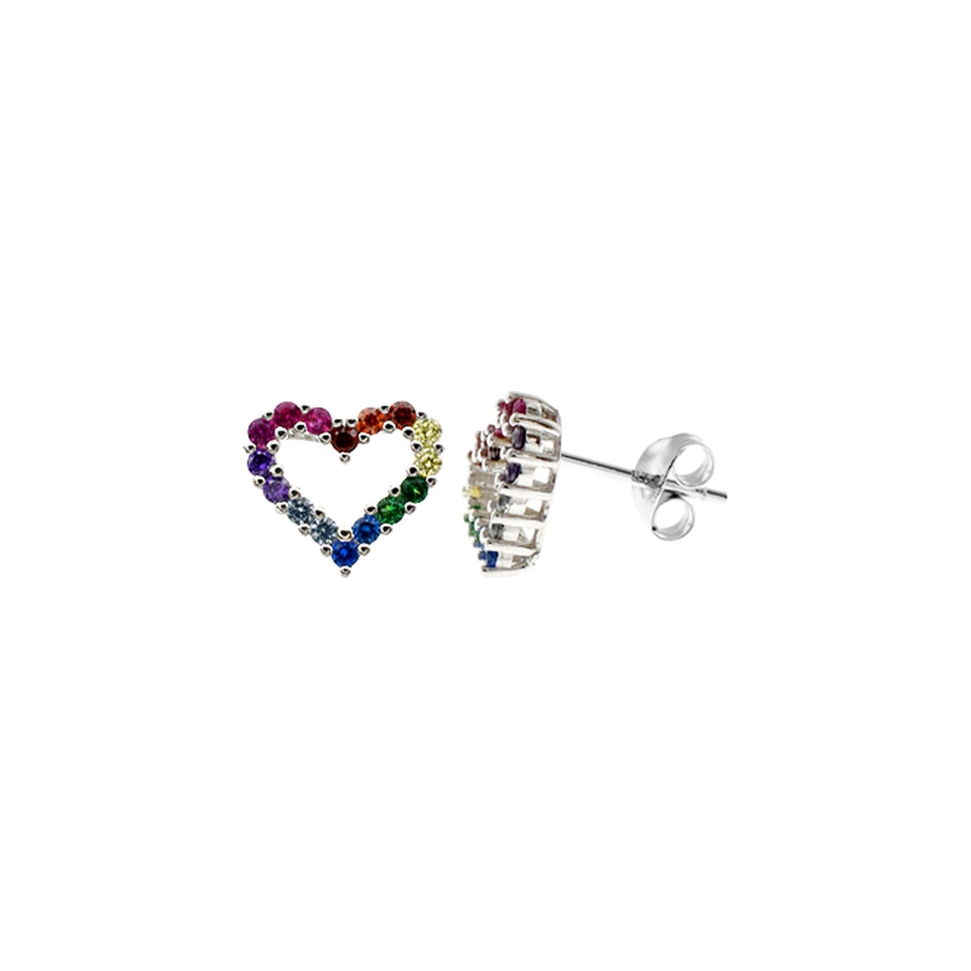 Callista rainbow CZ small open heart studs