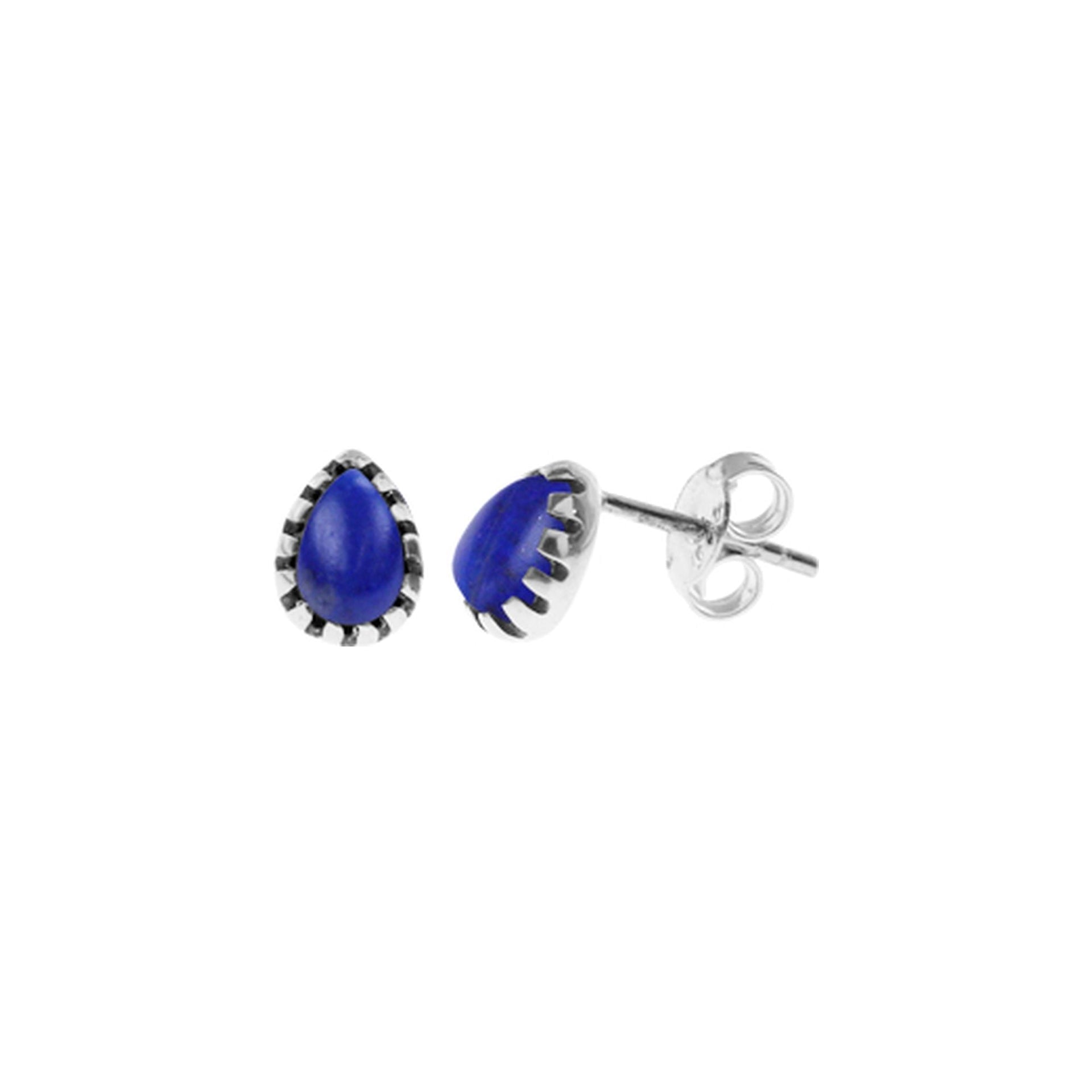Bethan teardrop lapis lazuli studs with frilled collet