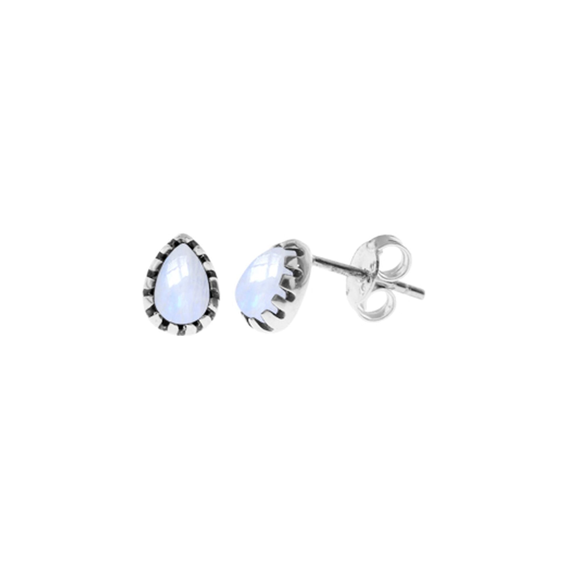 Bethan fancy collet rainbow moonstone studs