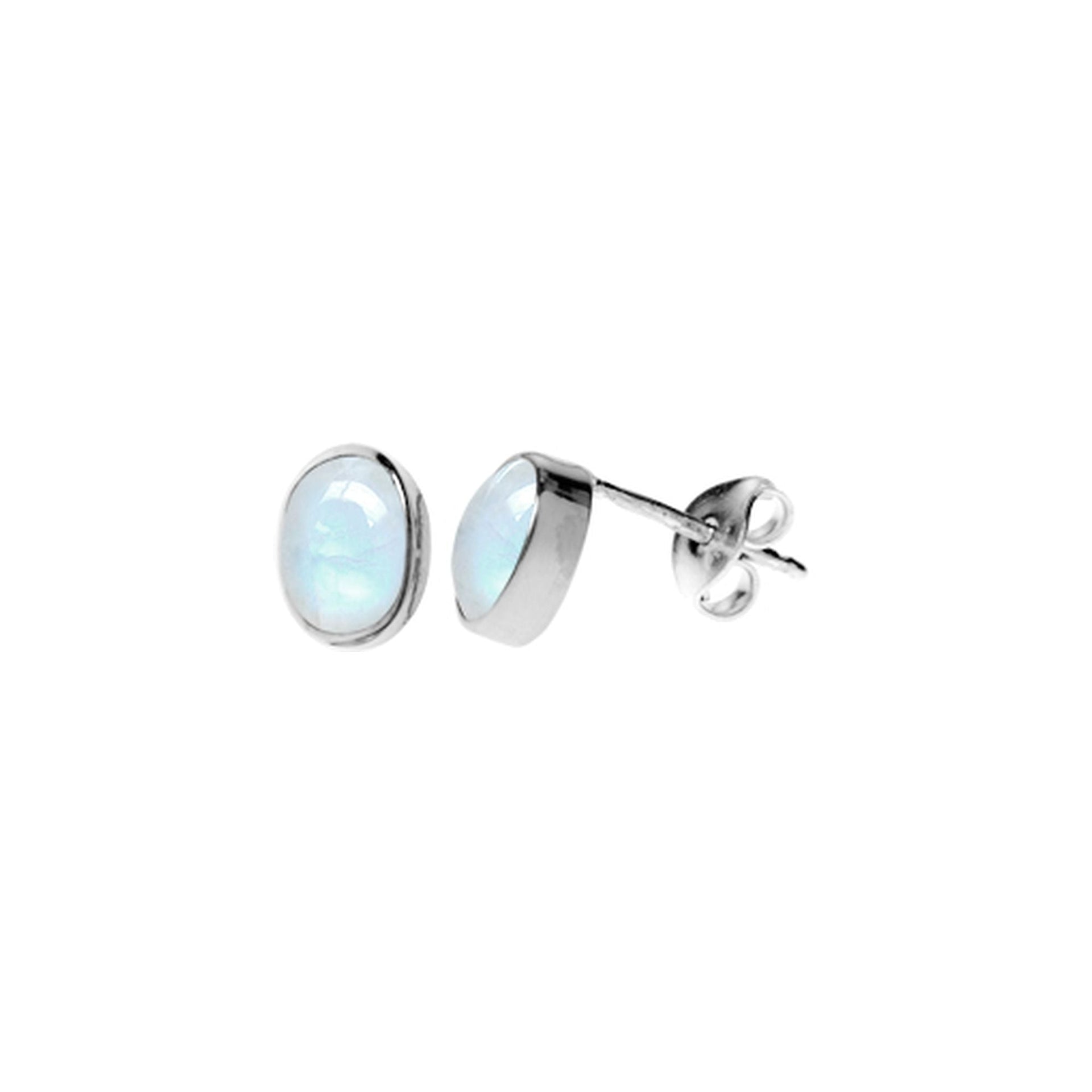 Samira plain oval rainbow moonstone studs