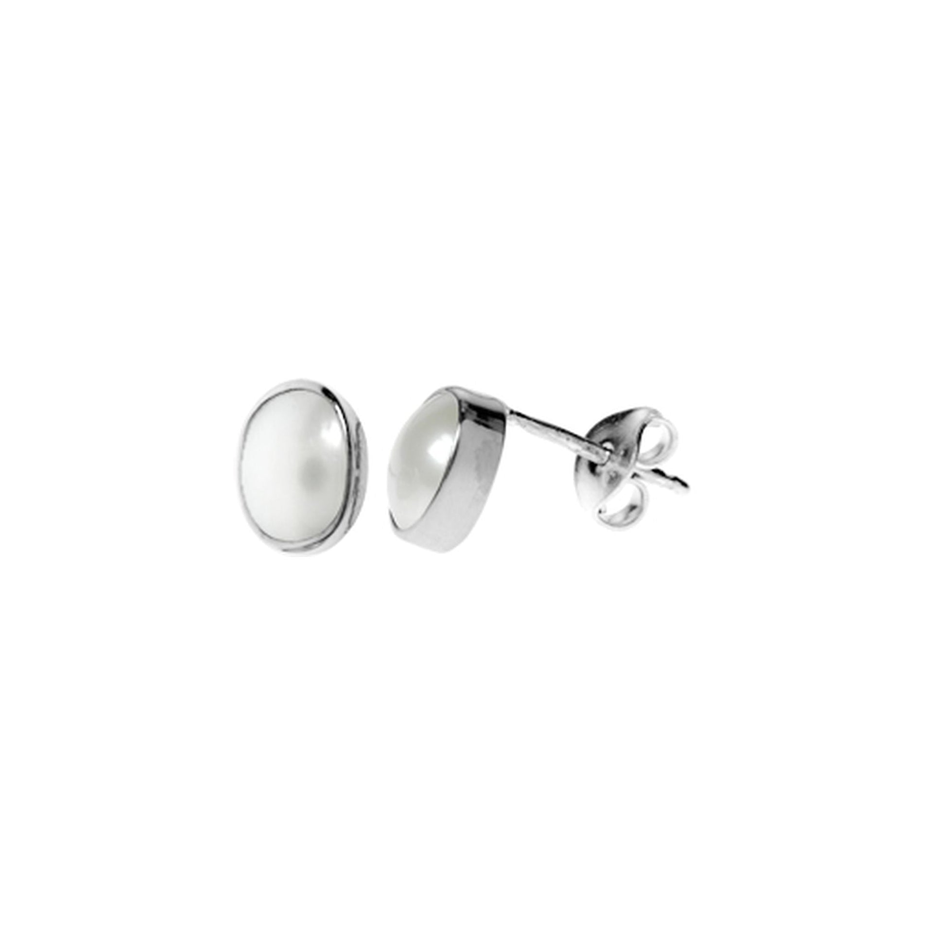 Blythe plain oval collet-set pearl studs