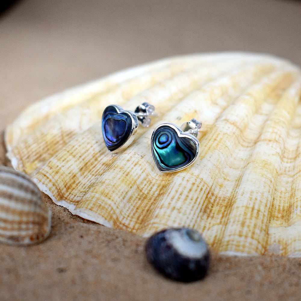 Bronwen paua shell inlaid heart studs