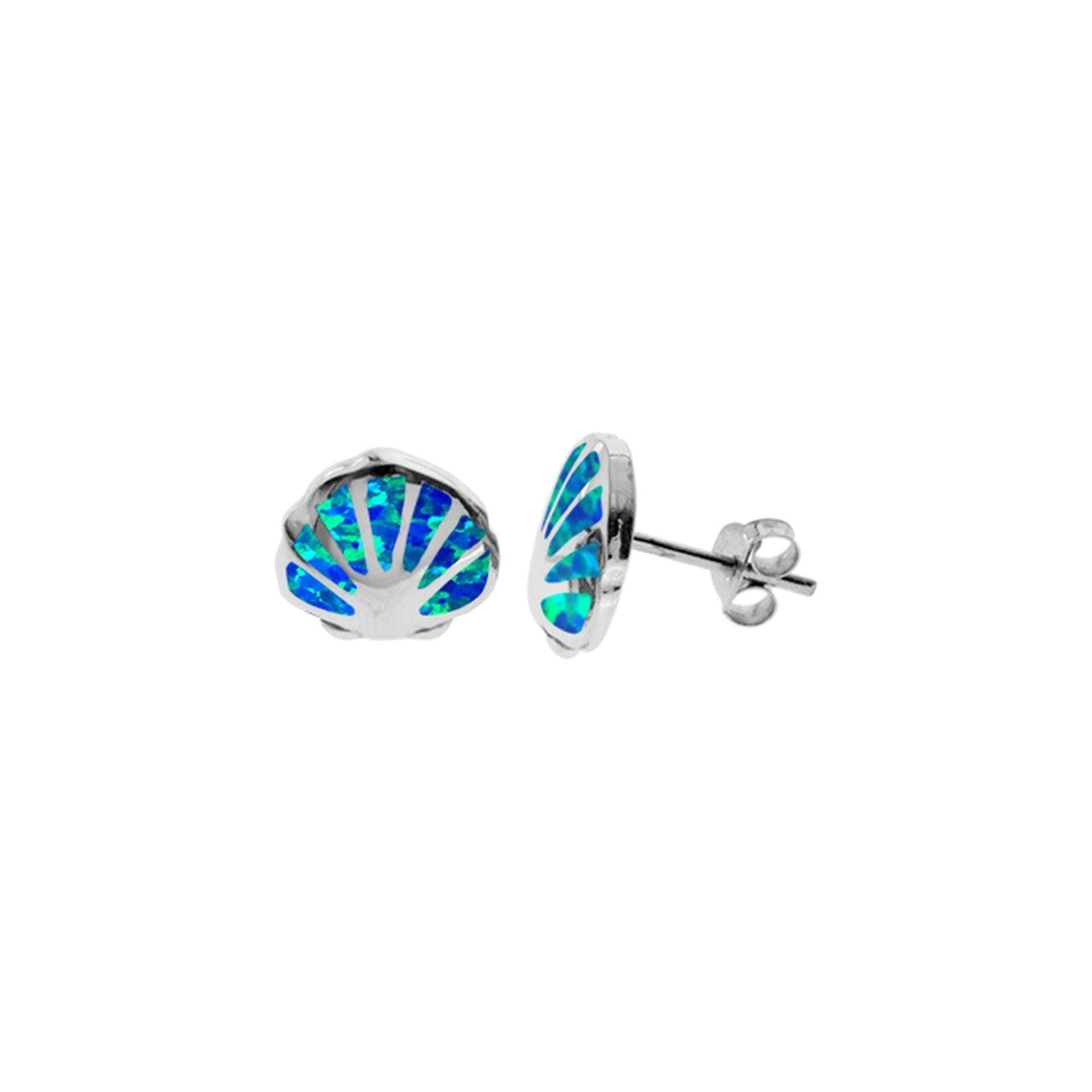 Ana blue opalique inlaid scallop shell studs