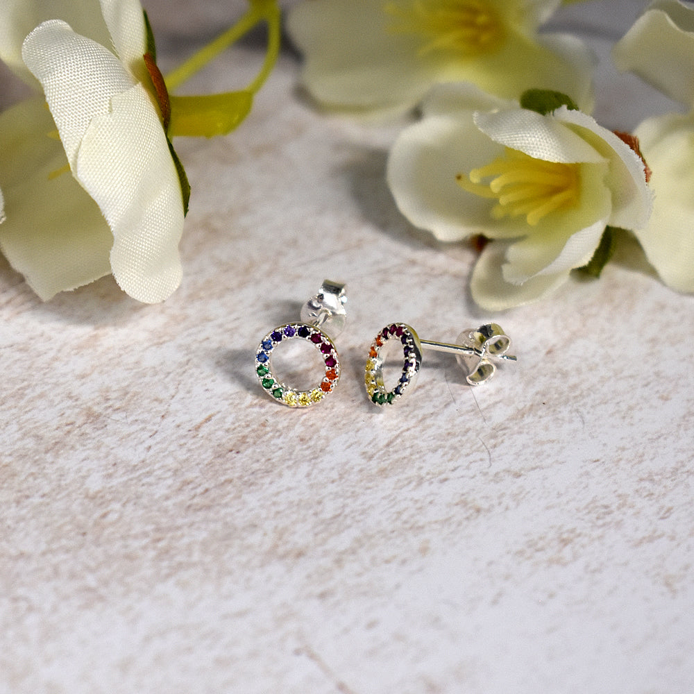 Callista rainbow CZ open circle studs