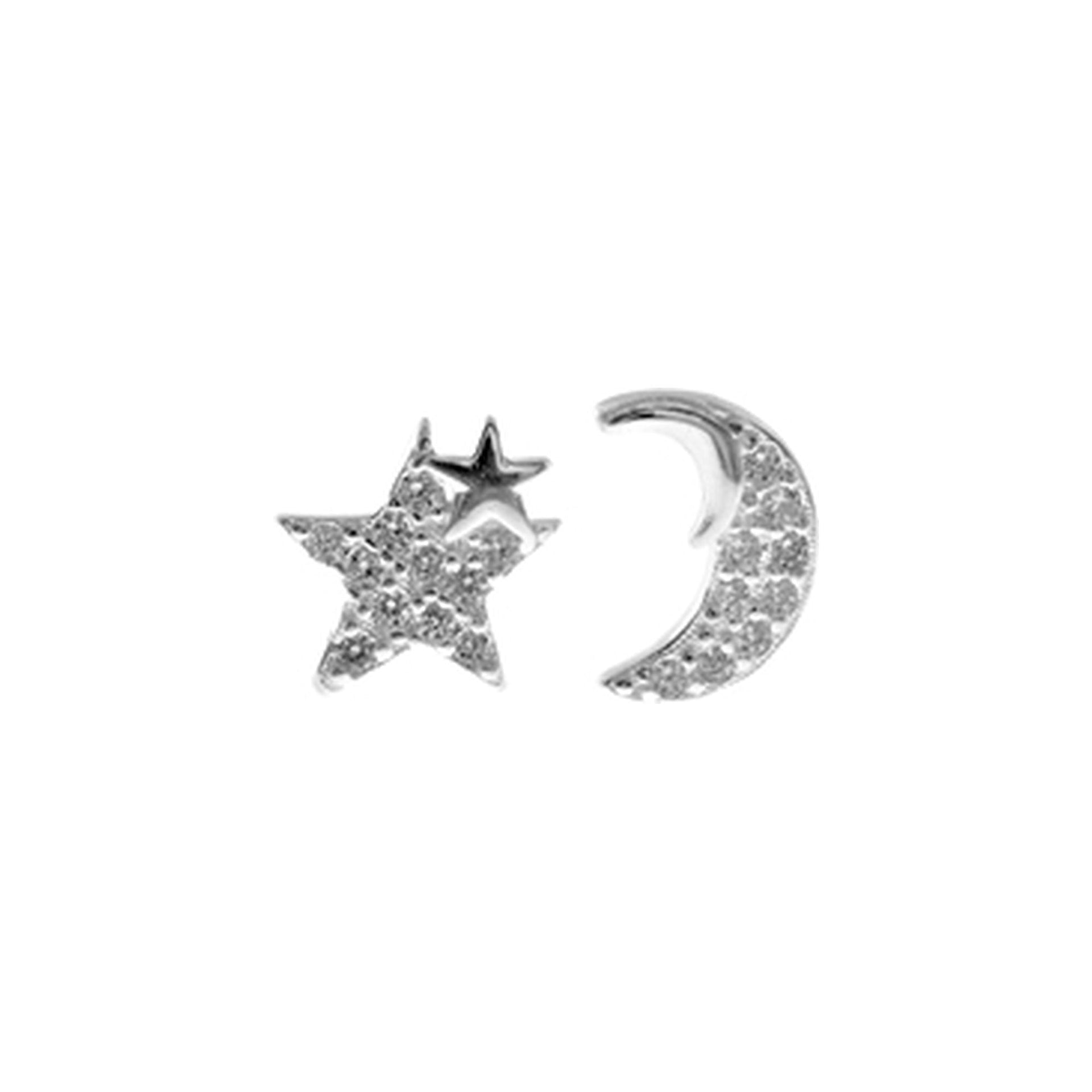 Carrie mismatched star & moon CZ studs