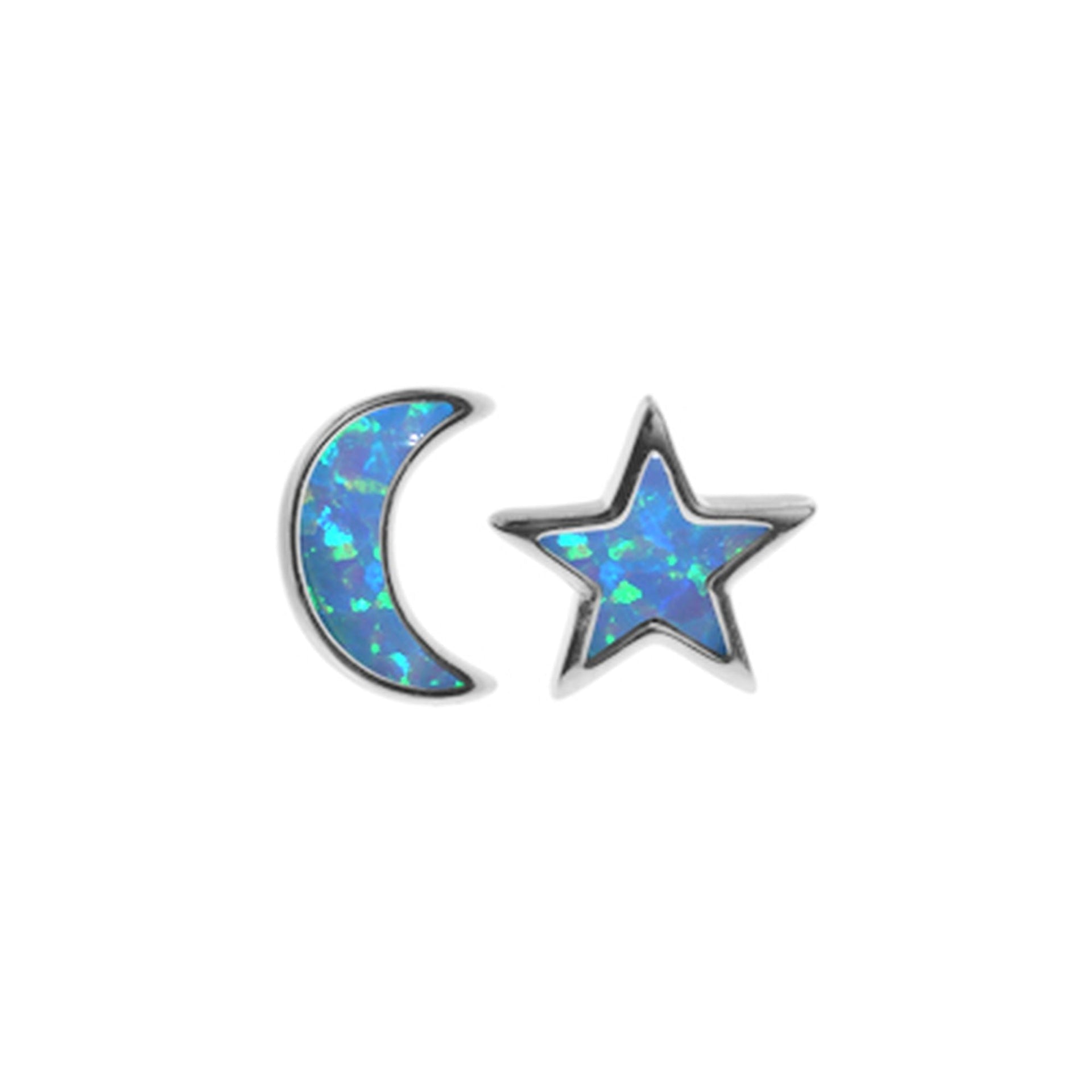 Angelica mismatched star & moon blue opalique studs