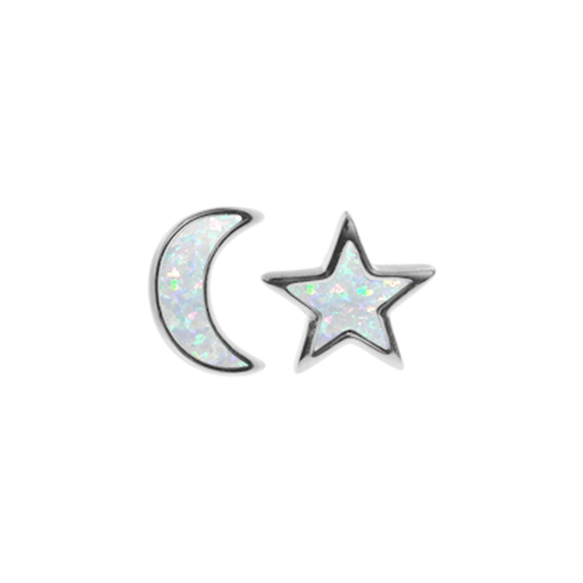 Angelica mismatched star & moon white opalique studs