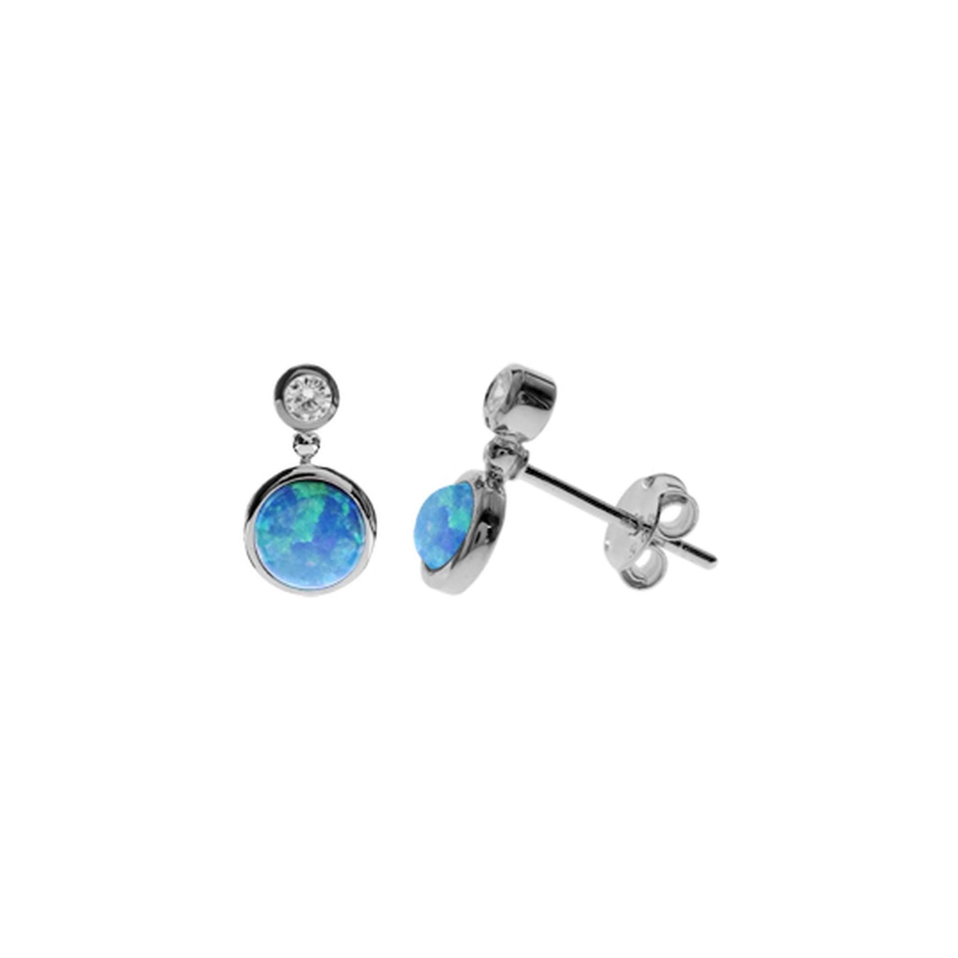 Alexis round blue opalique & CZ studs
