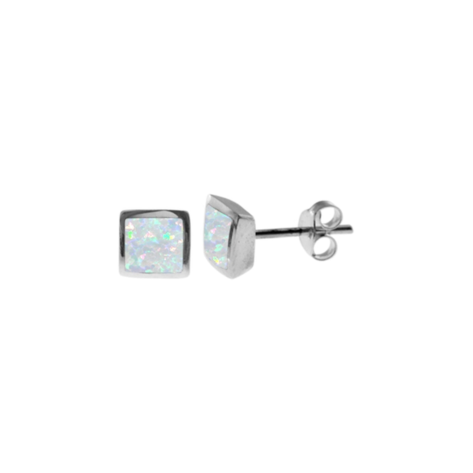 Celeste white opalique square studs