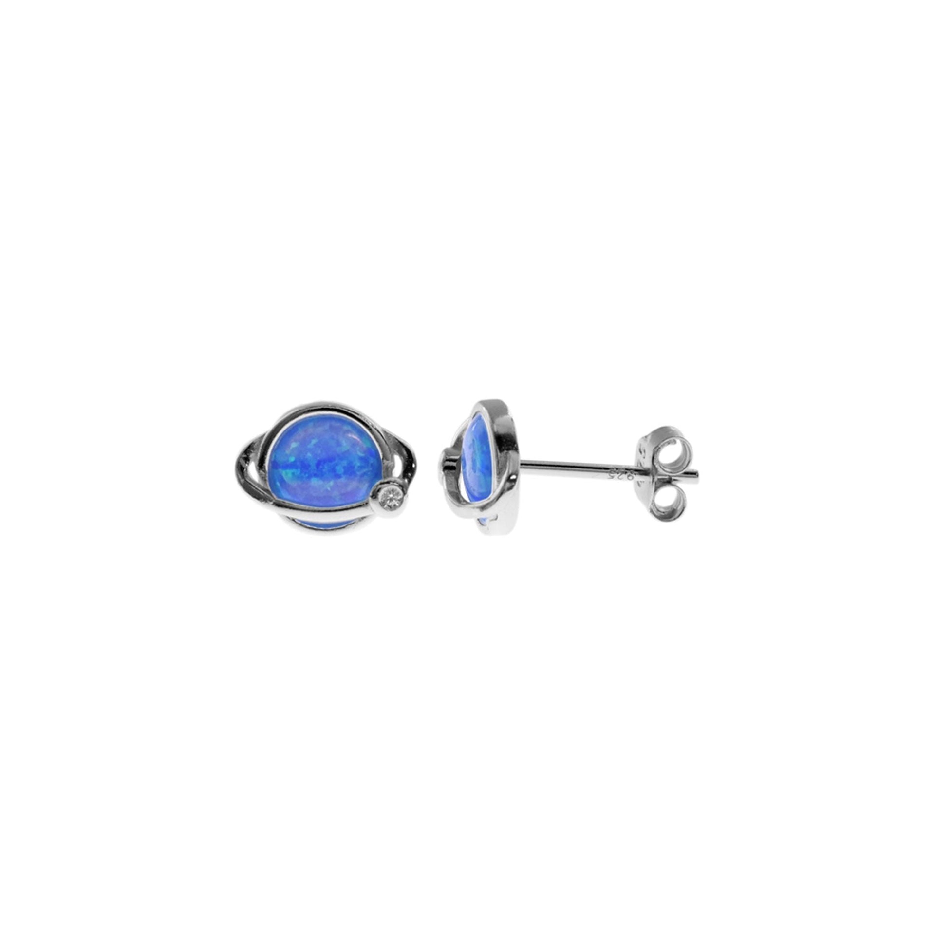 Alexis blue opalique planet with orbiting CZ moon studs
