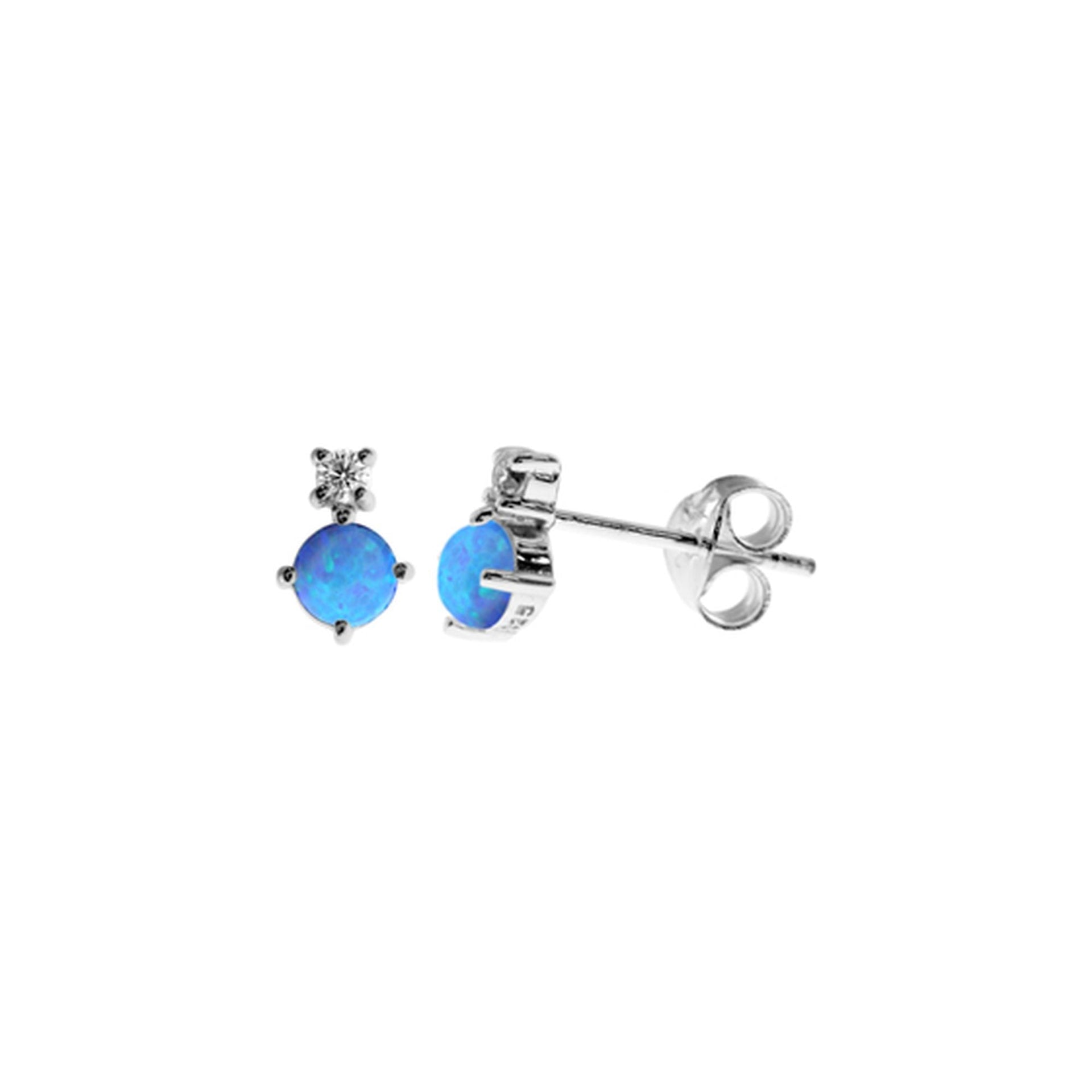 Bethan round blue opalique & CZ studs