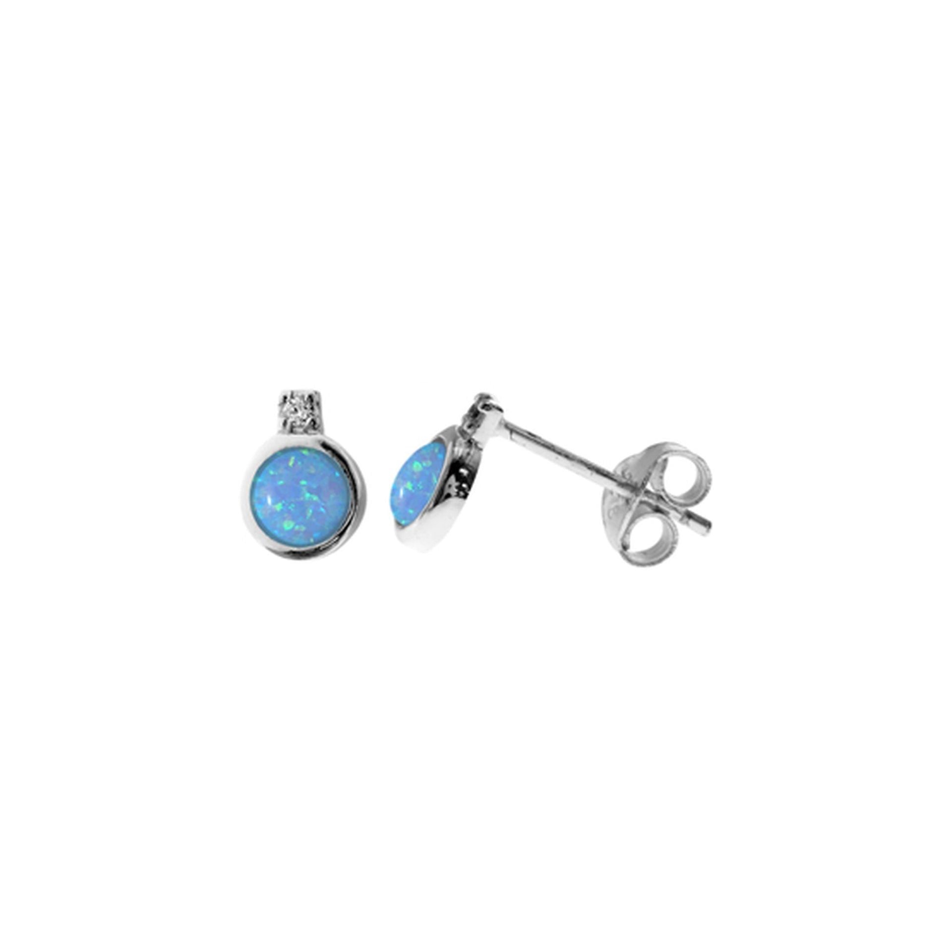 Alexis round collet-set blue opalique & CZ studs