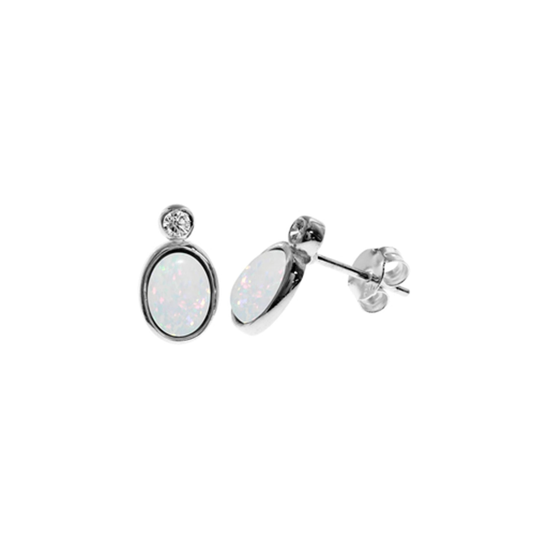 Alexis oval collet-set white opalique & CZ studs