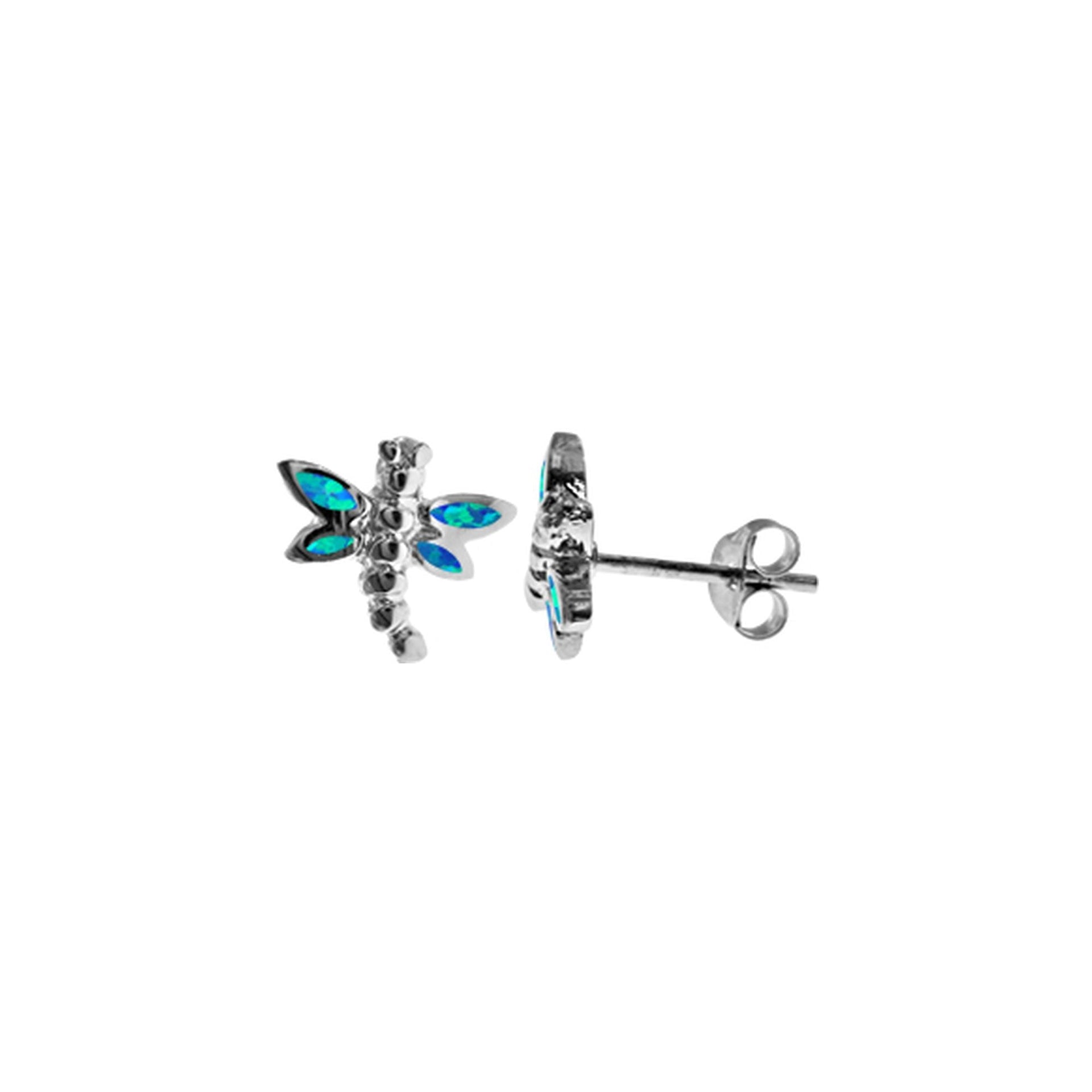 Emerie small blue opalique dragonfly studs