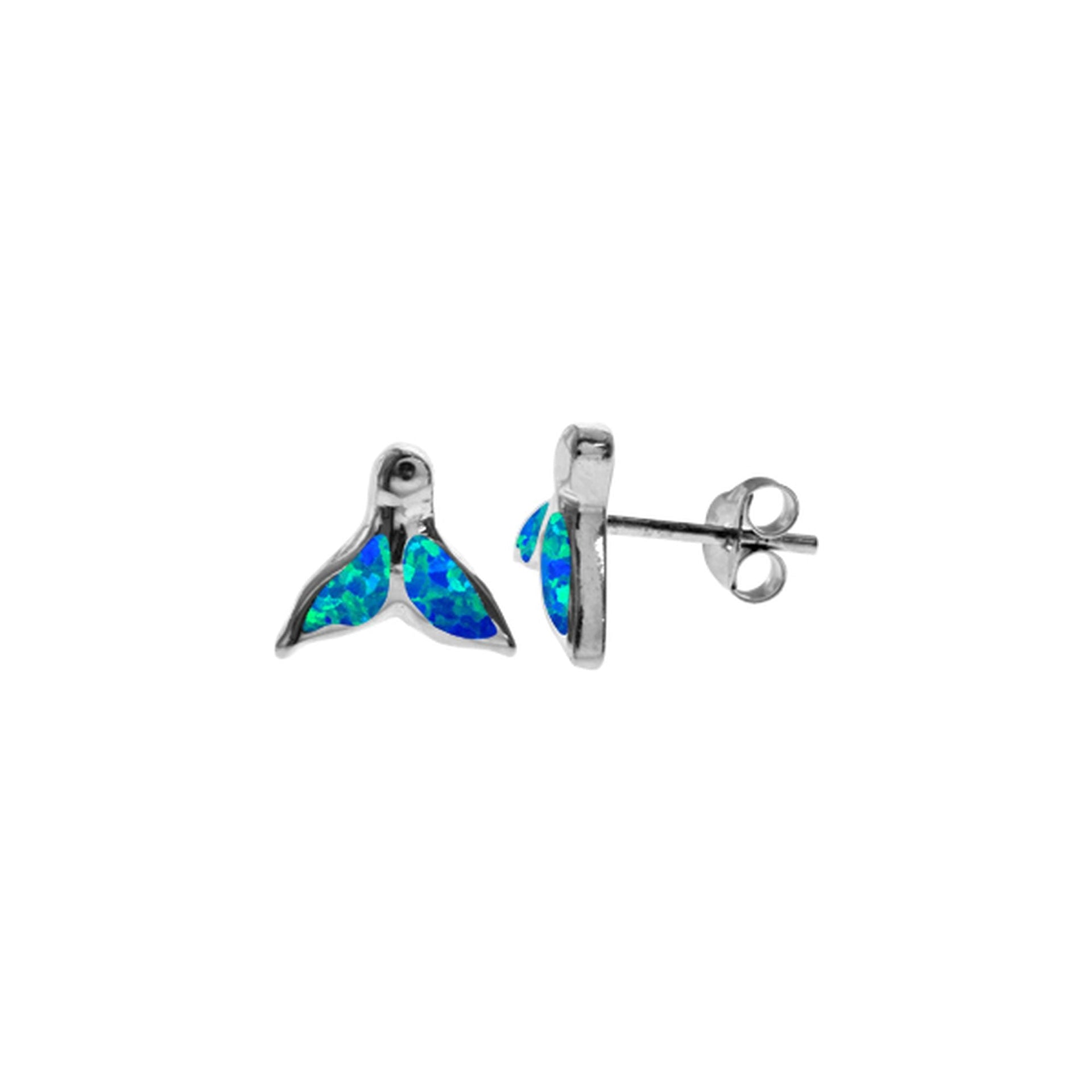 Ana blue opalique inlaid whale tail studs