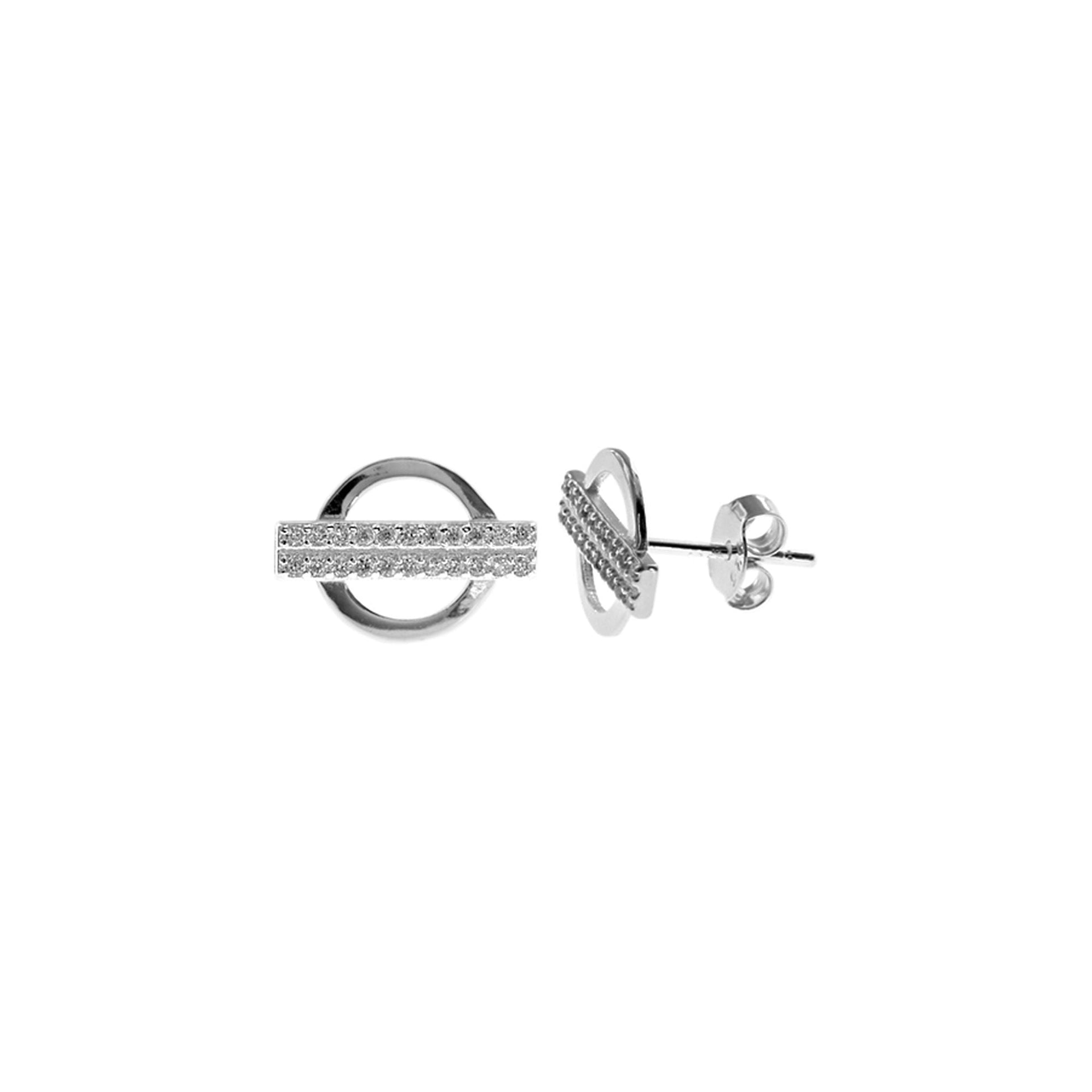 Circle studs with CZ-set cross bar