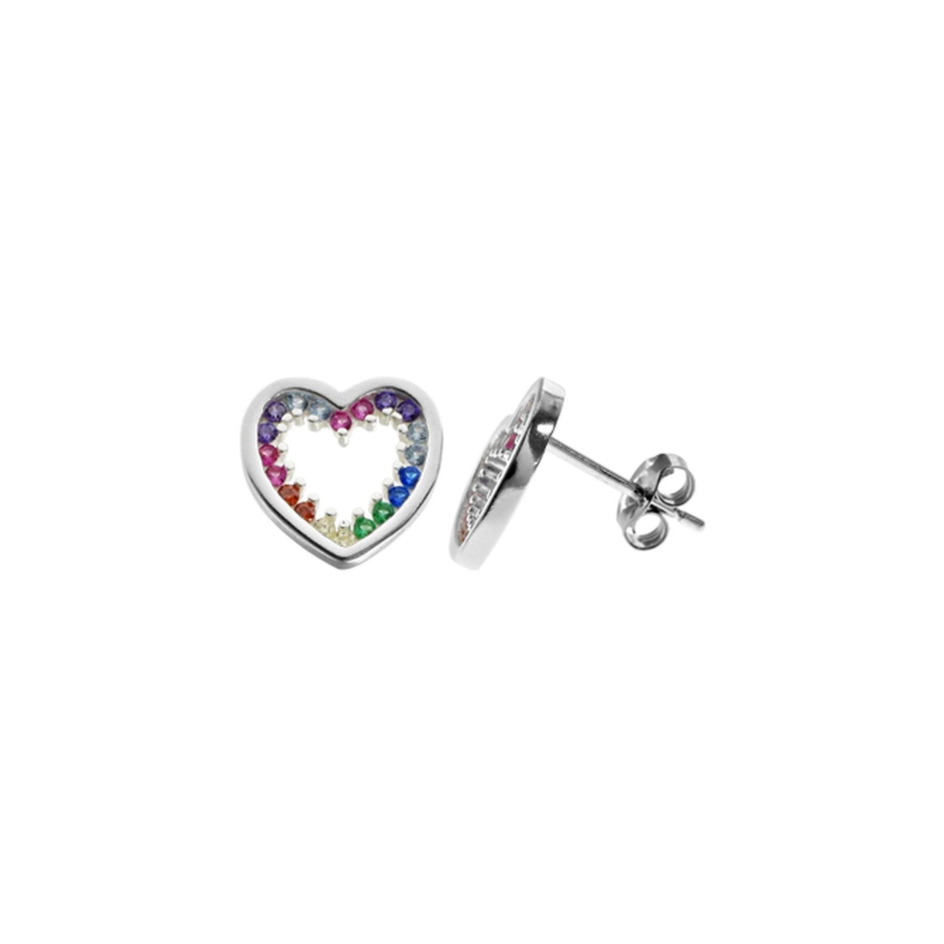 Callista rainbow CZ heart framed surround studs