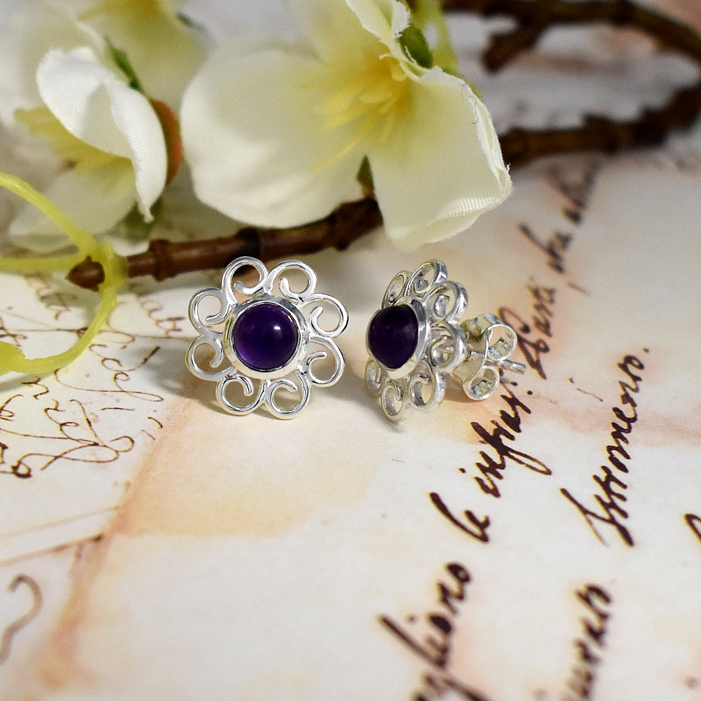 Lola round amethyst swirl surround studs