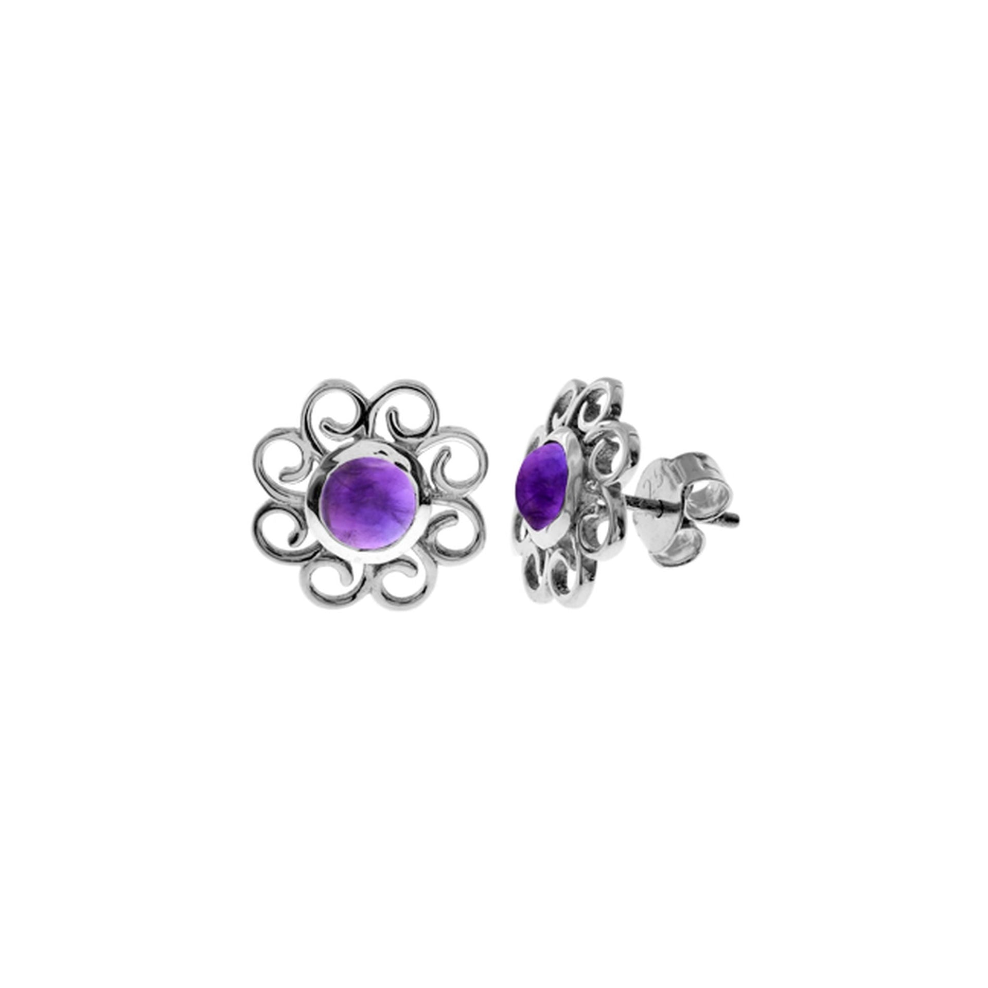 Lola round amethyst swirl surround studs
