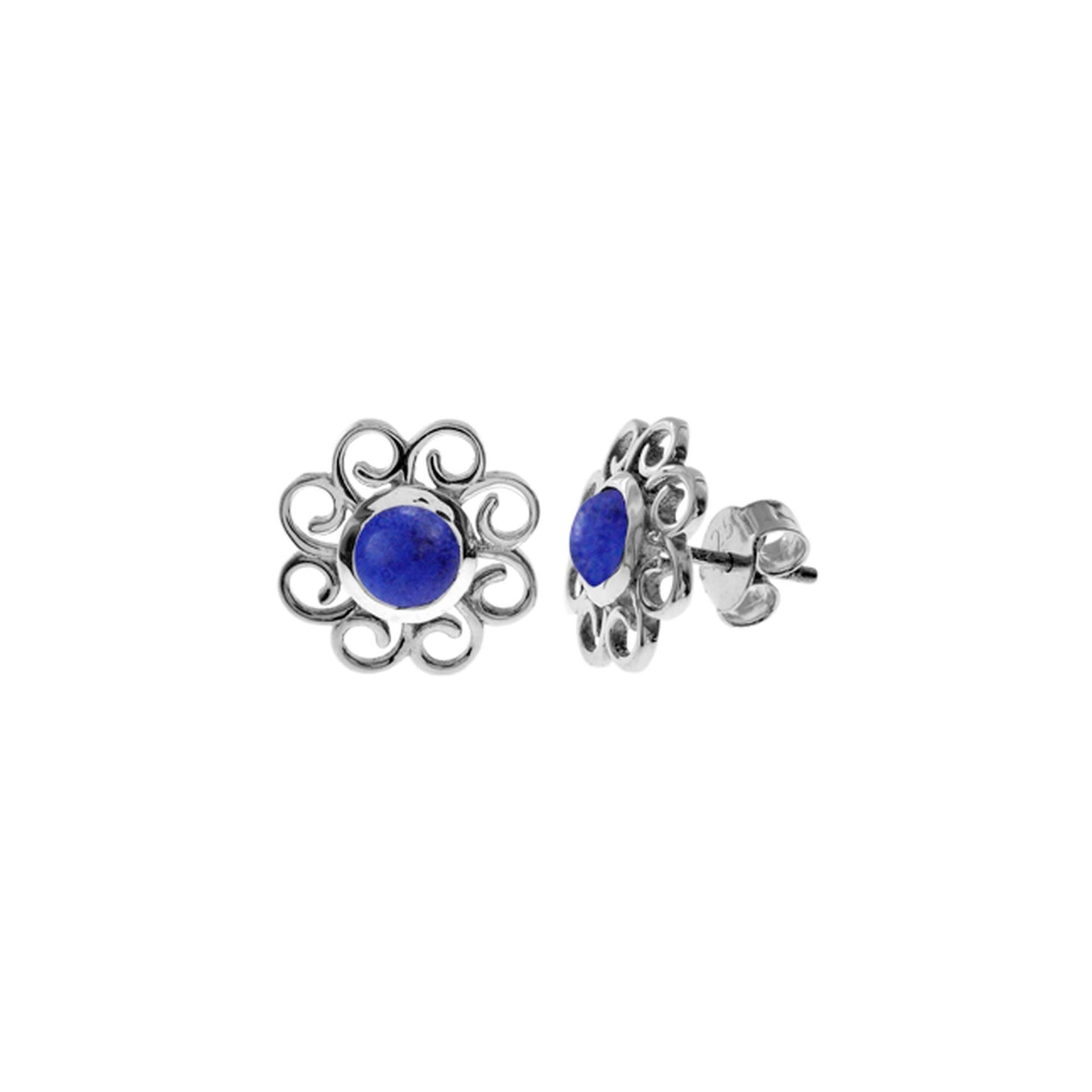 Lola round lapis lazuli swirl surround studs
