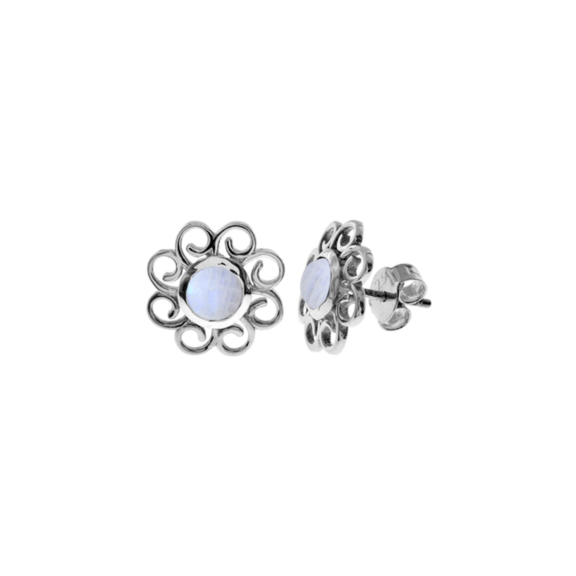 Lola round rainbow moonstone swirl surround studs