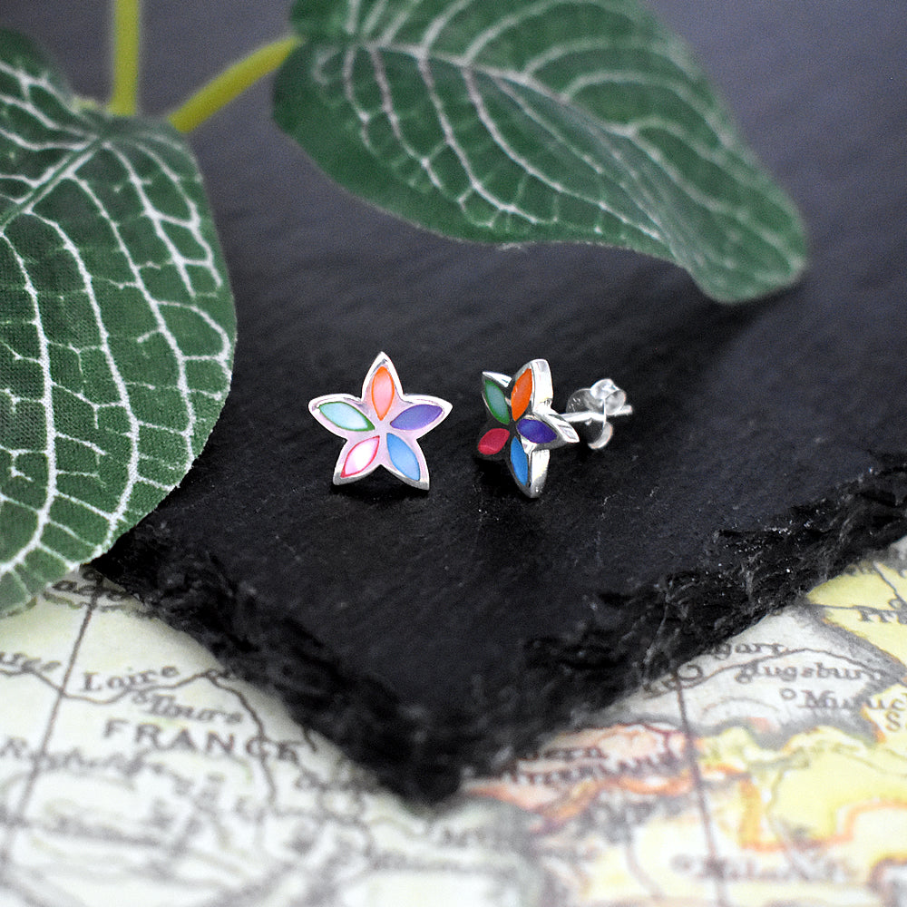 Bronwen mother of pearl marquis flower petal studs