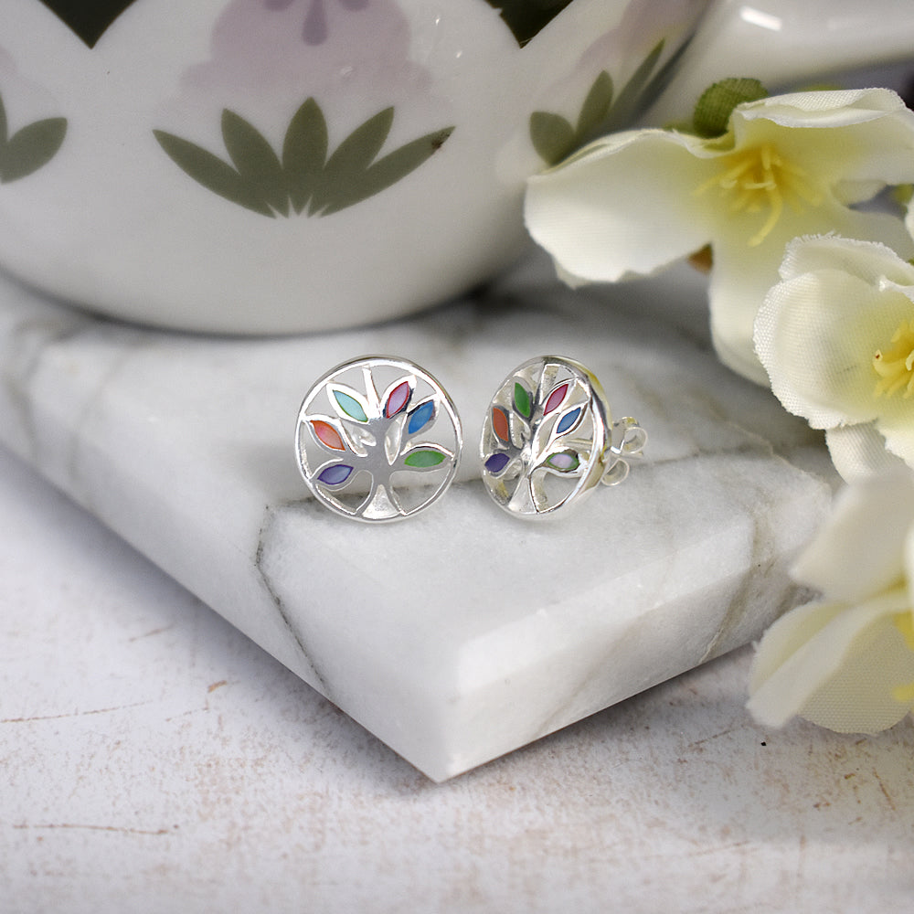 Bronwen mother of pearl outlined tree of life studs