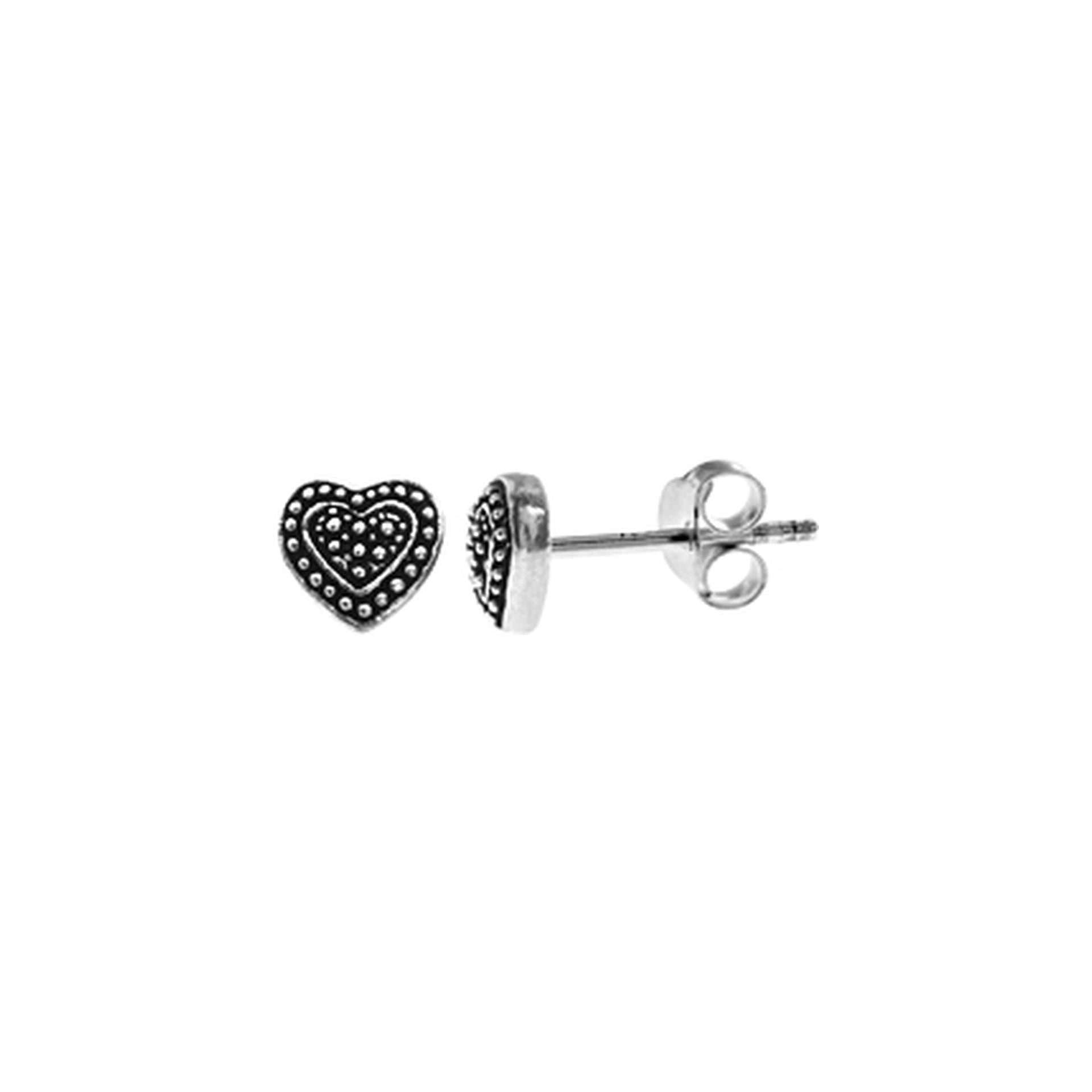 Smile oxidised patterned heart studs