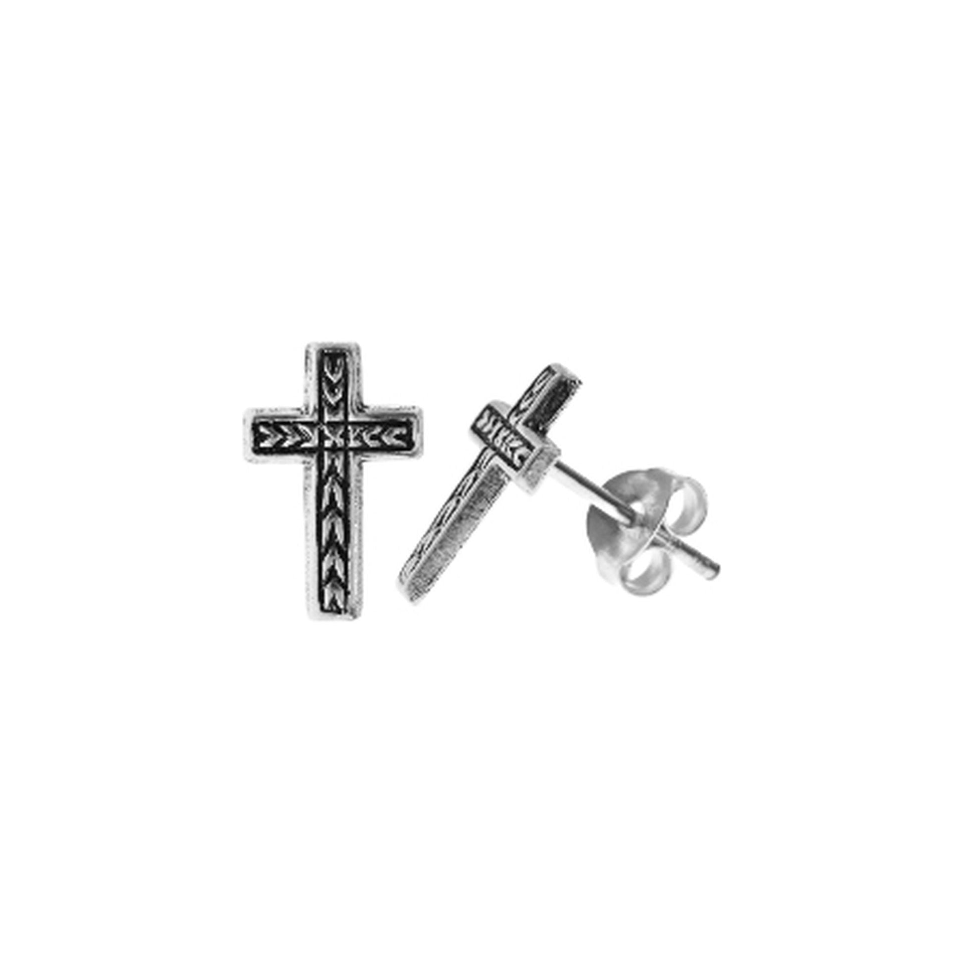 Smile patterned oxidised cross studs