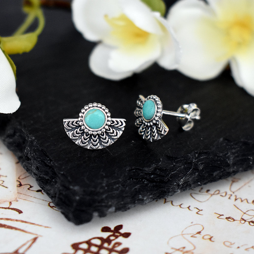 Bronwen turquoise oxidised fan studs
