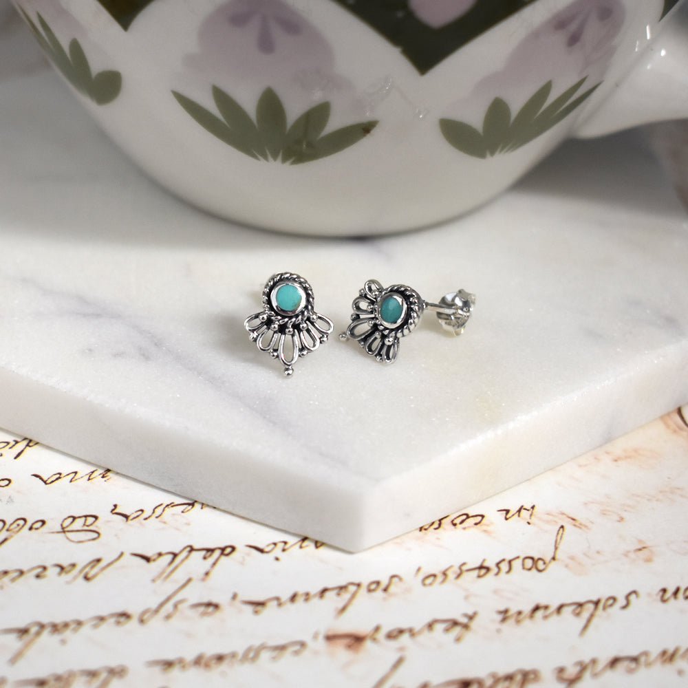 Bronwen fanned loop & rope turquoise studs