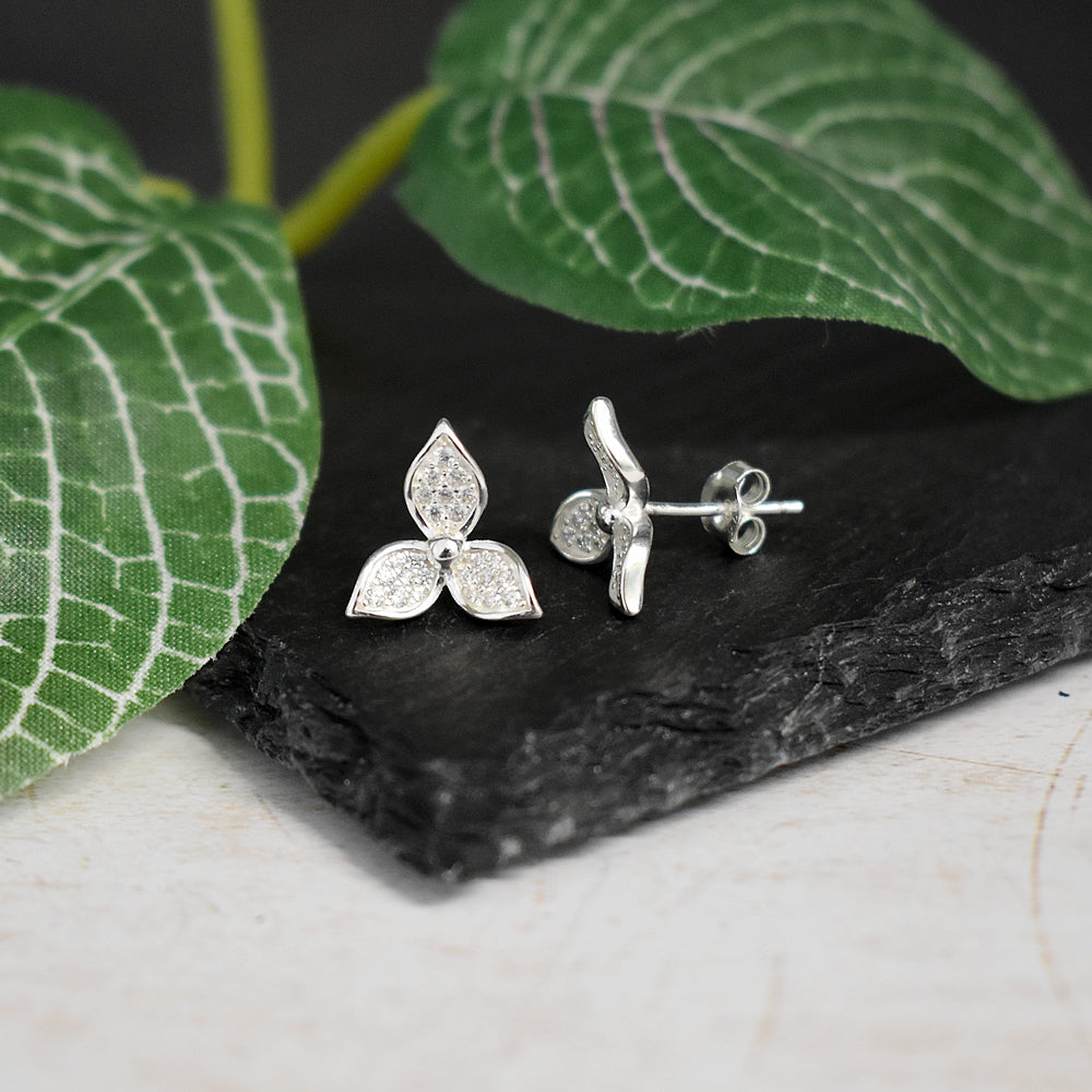 Alianna triple petal flower CZ studs