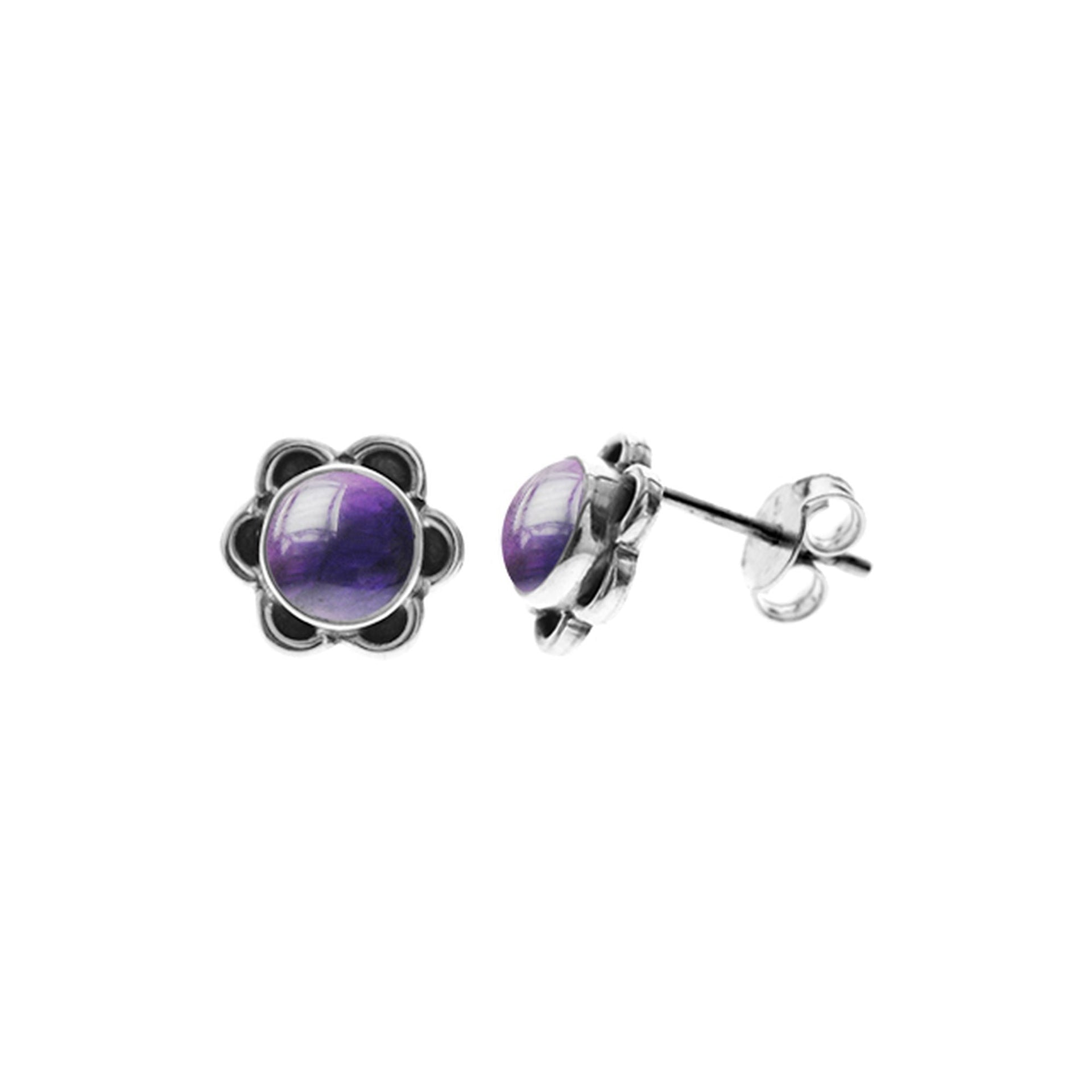 Catalina flower studs with amethyst centre