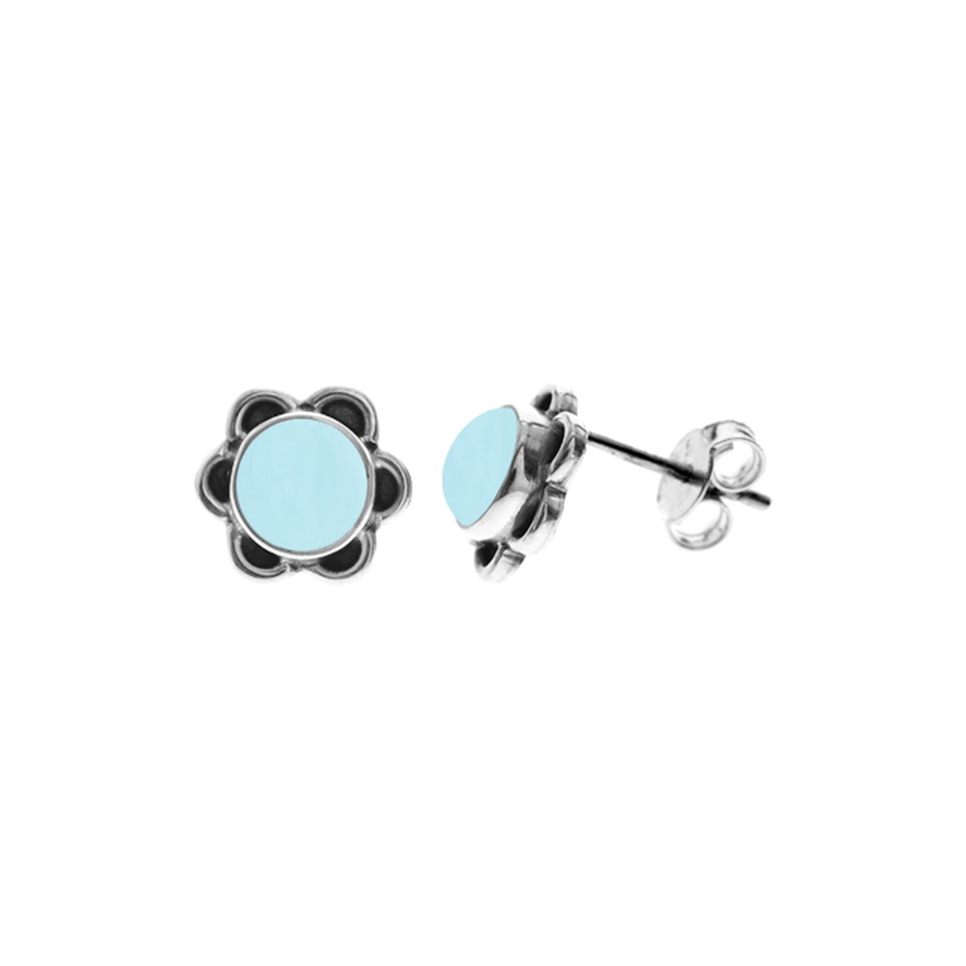 Catalina flower studs with blue chalcedony centre