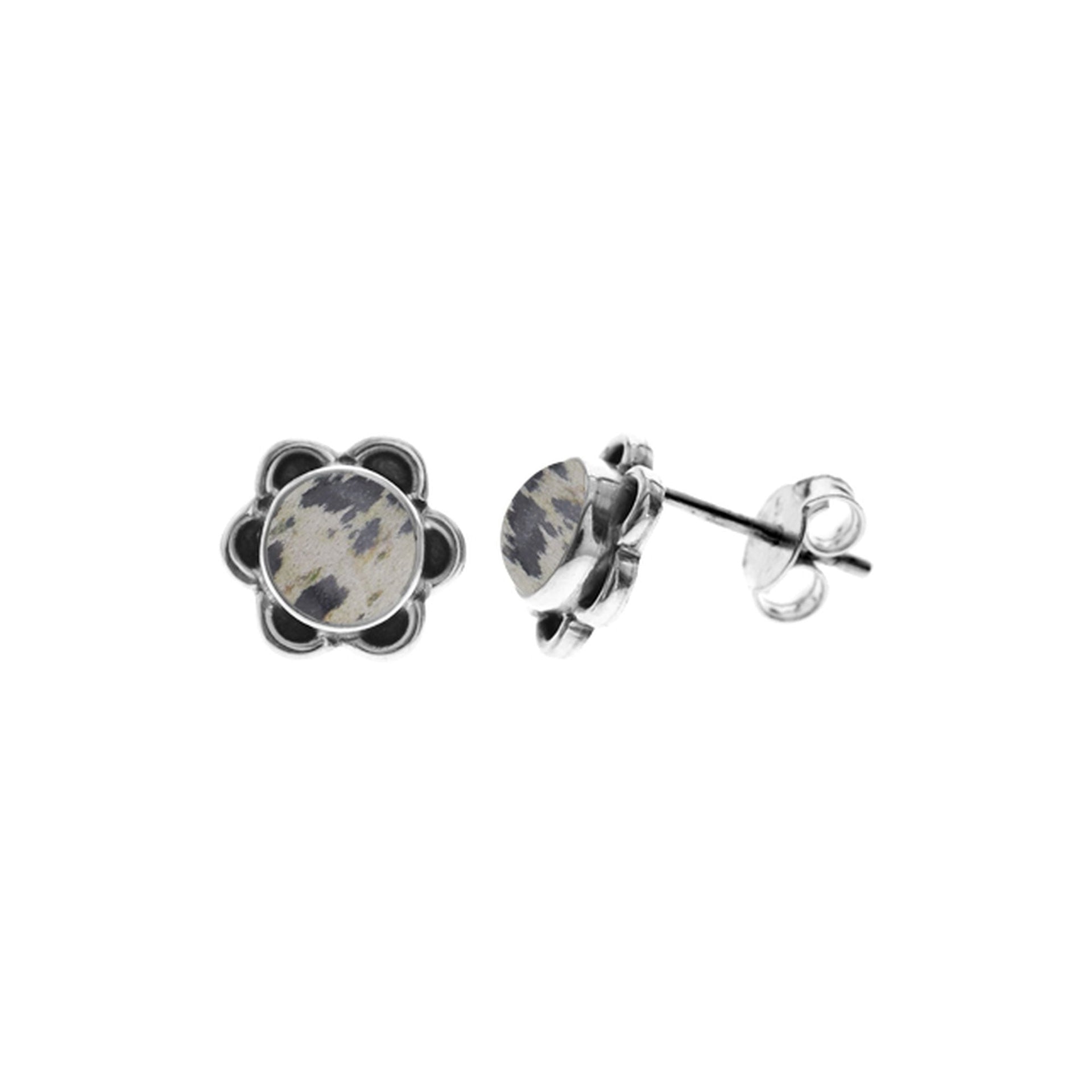 Catalina flower studs with dalmatian jasper centre