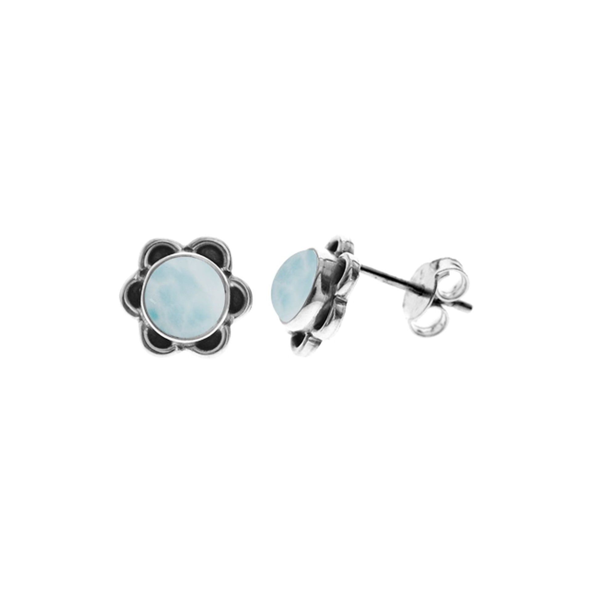 Catalina flower studs with larimar centre